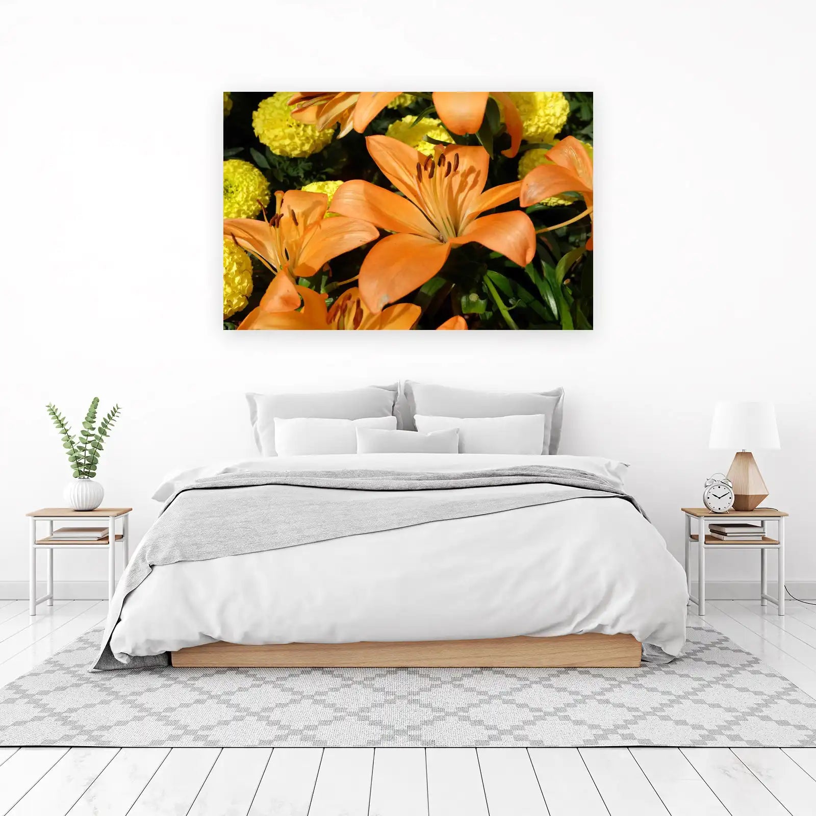 Vibrant Orange Lily & Yellow Marigold Bloom Wall Art