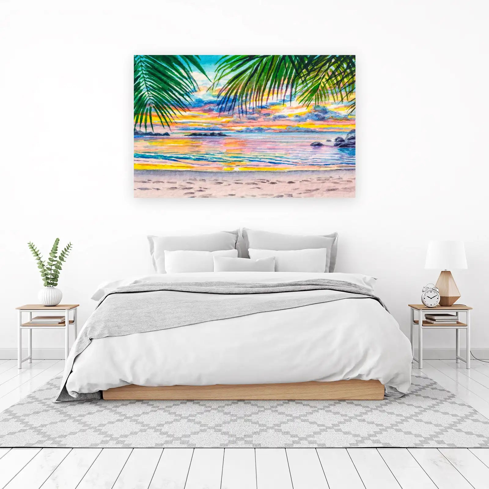 Tropical Sunset Beach Watercolor Wall Art