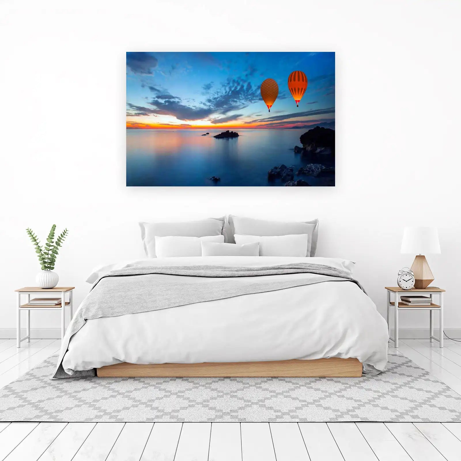 Hot Air Balloons Over Ocean Sunset Wall Art
