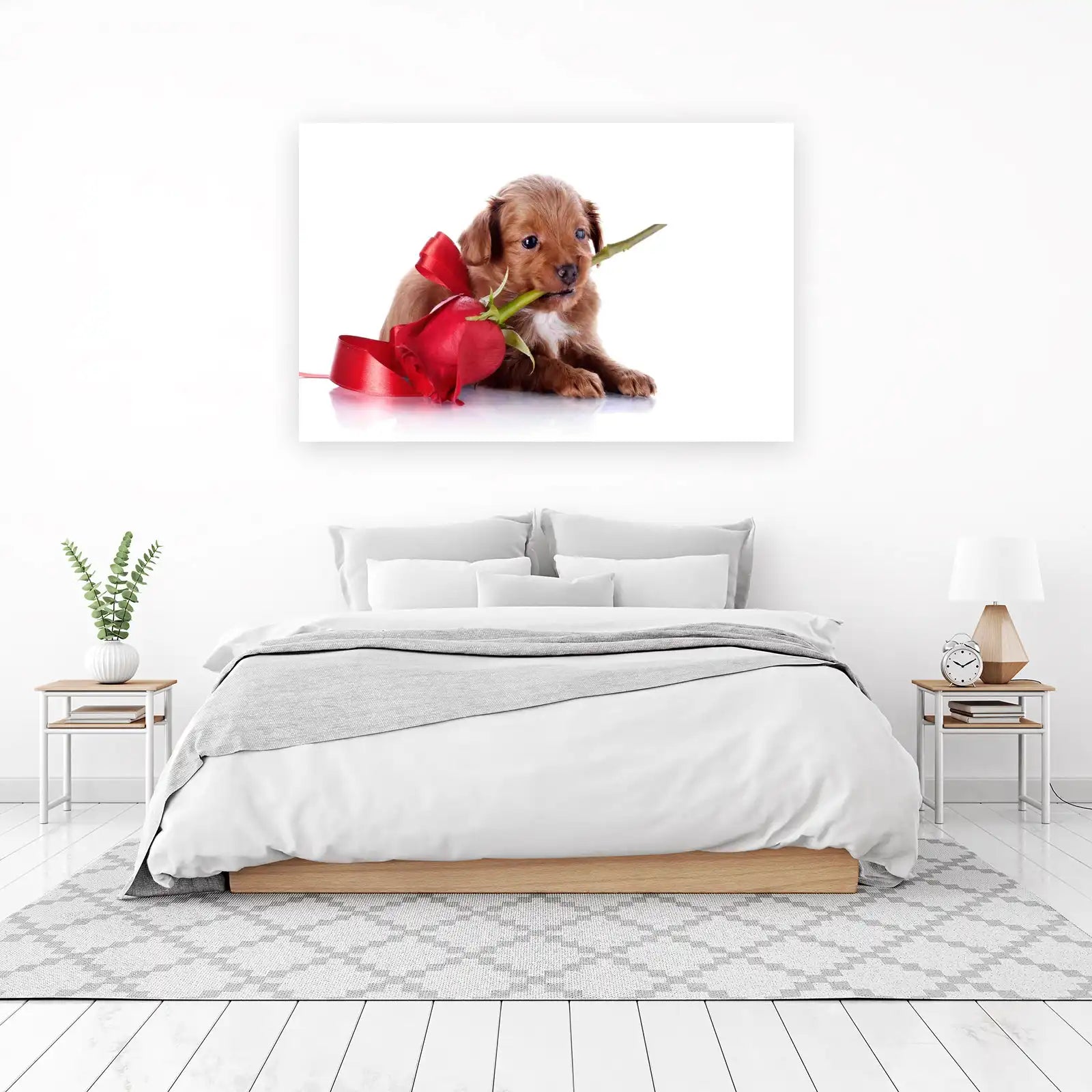 Adorable Puppy with Rose Wall Art
