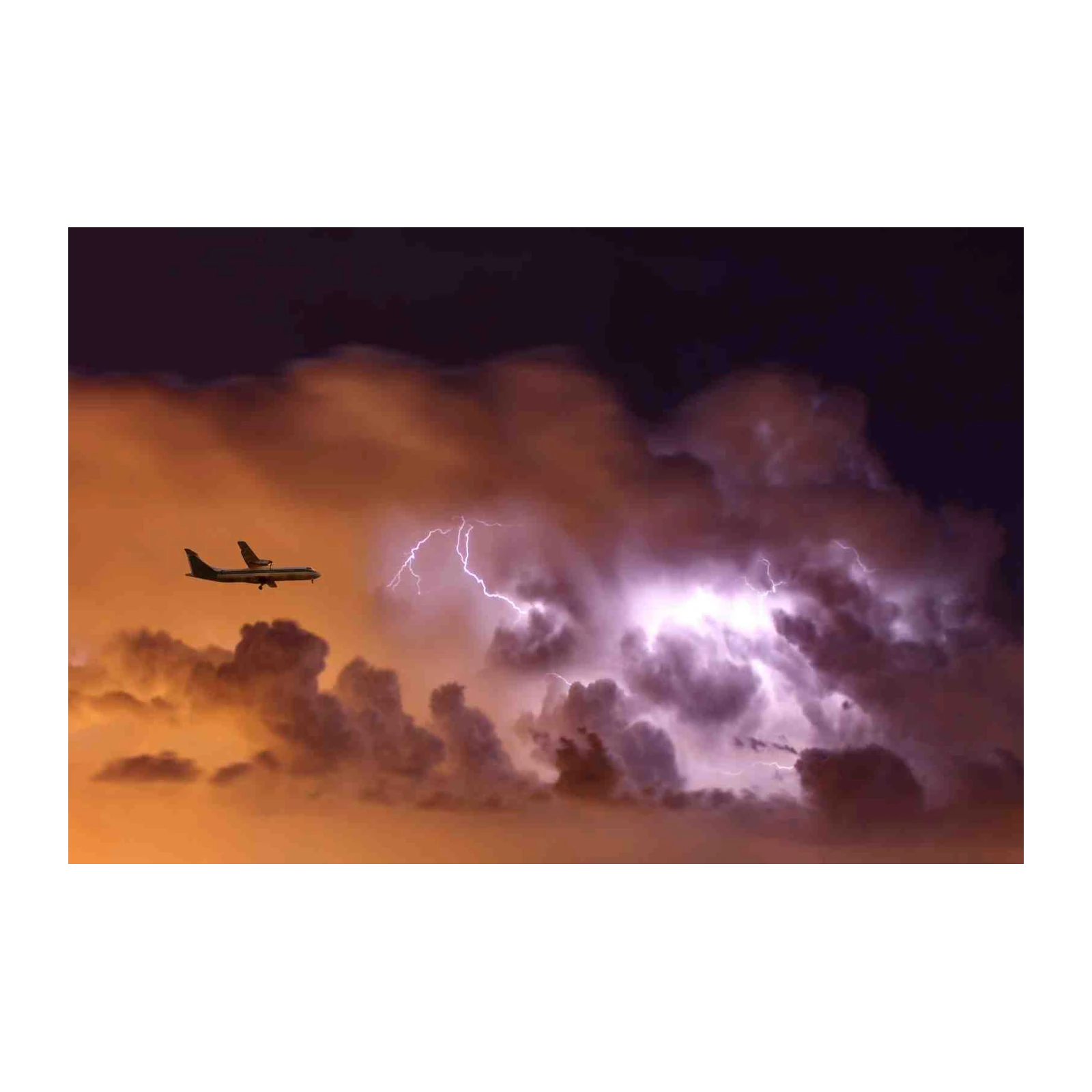 Stormy Skies Airplane Lightning Wall Art