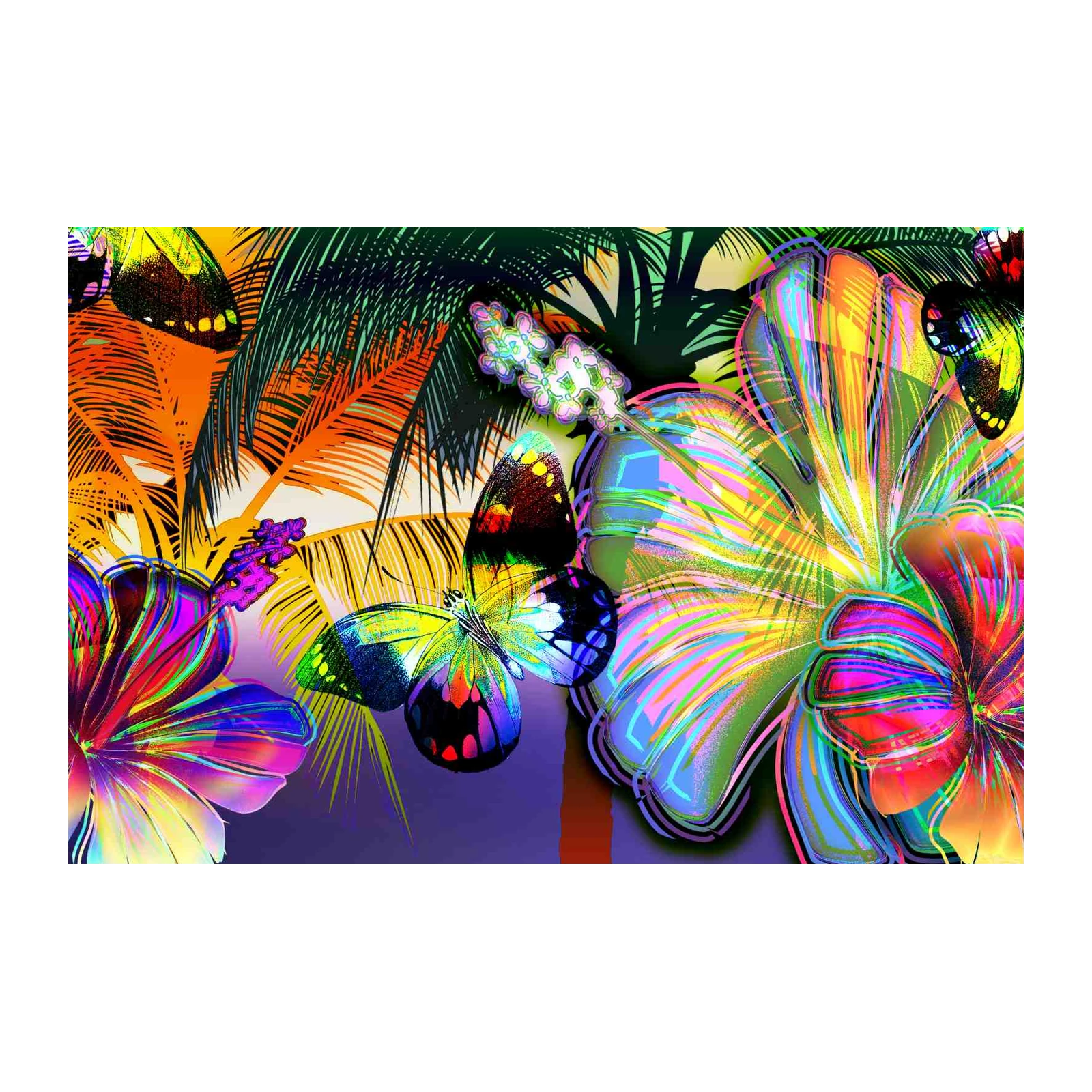 Vibrant Tropical Butterfly & Hibiscus Wall Art