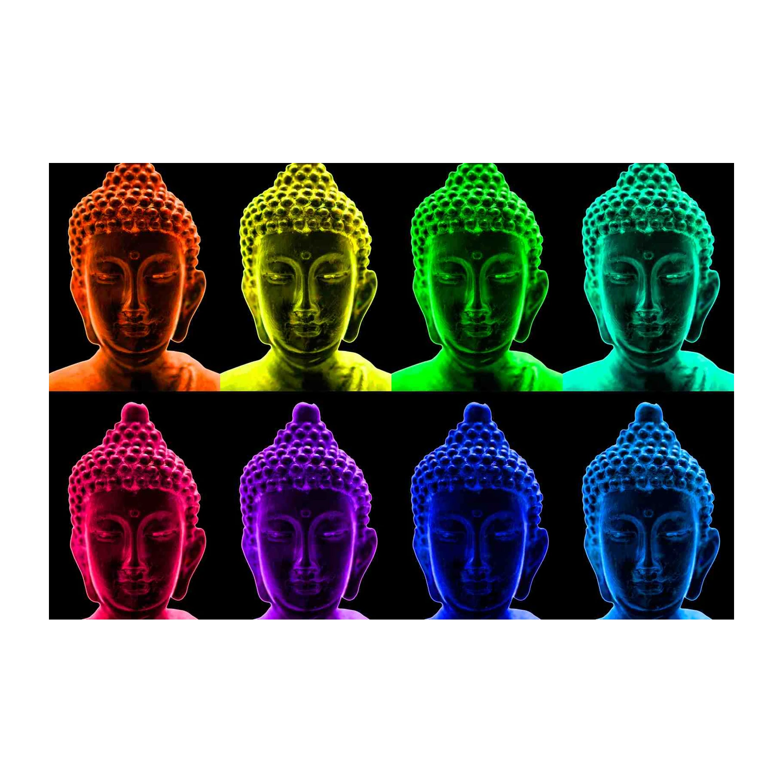 Vibrant Rainbow Buddha Faces Wall Art
