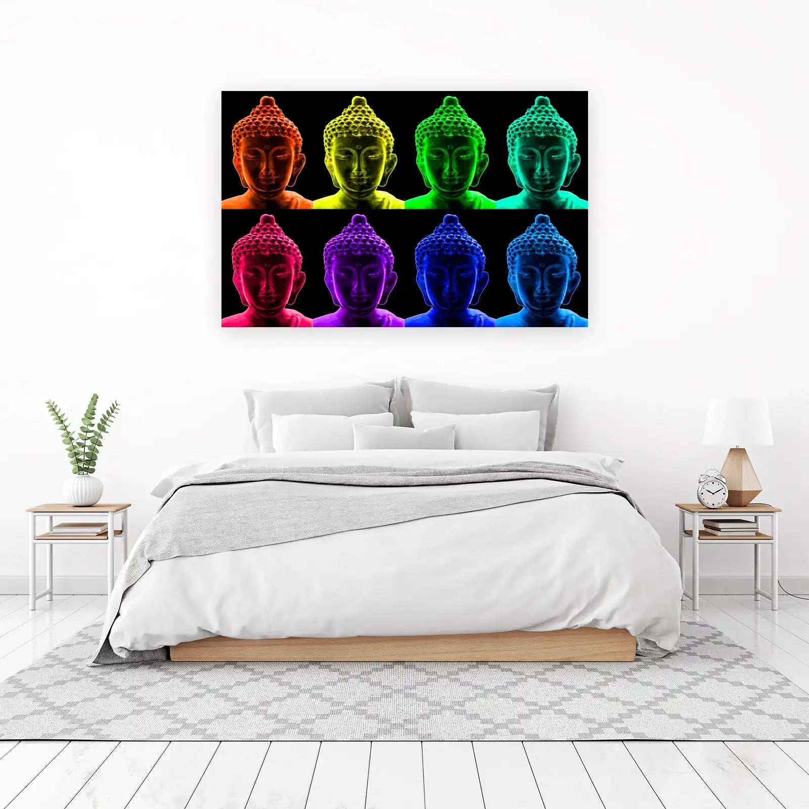 Vibrant Rainbow Buddha Faces Wall Art