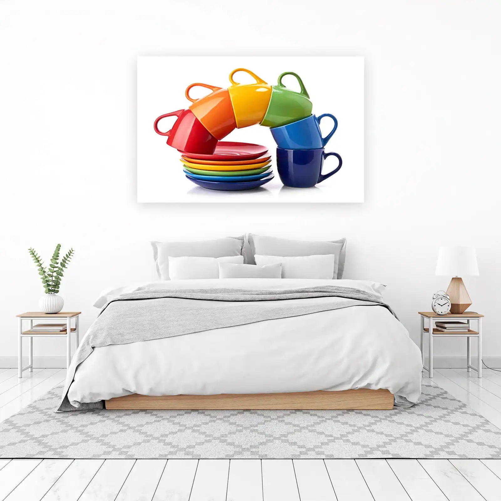 Vibrant Rainbow Coffee Cups Wall Art