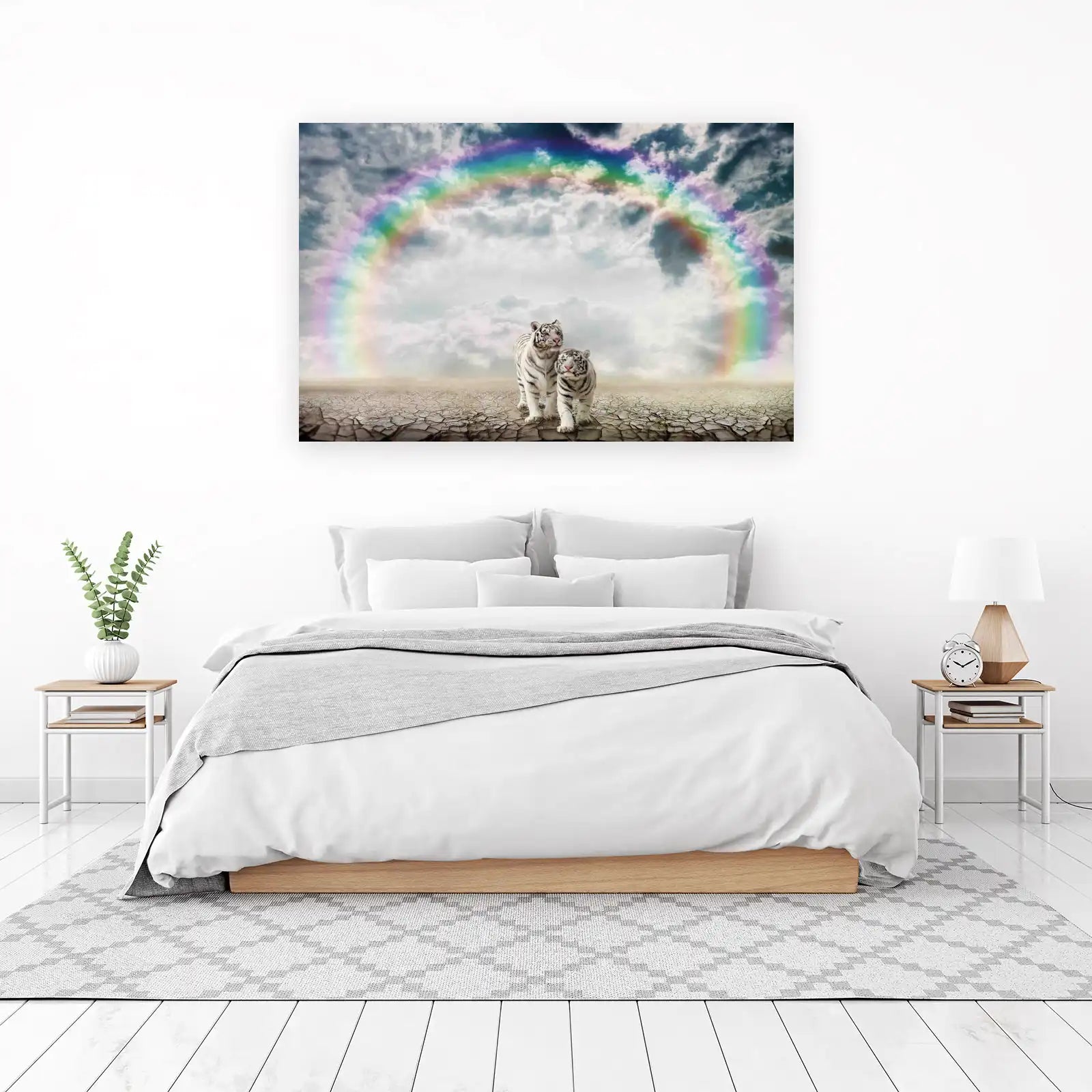 Majestic White Tigers Rainbow Aura Wall Art
