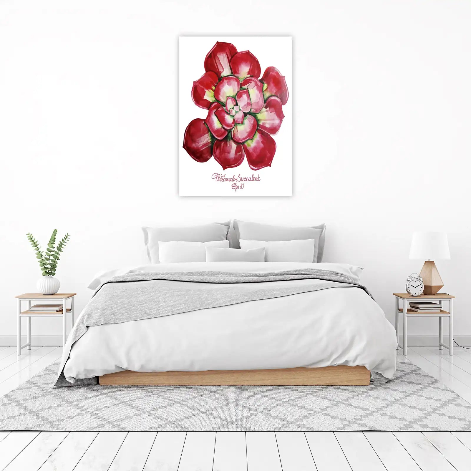 Vibrant Red Succulent Watercolor Wall Art
