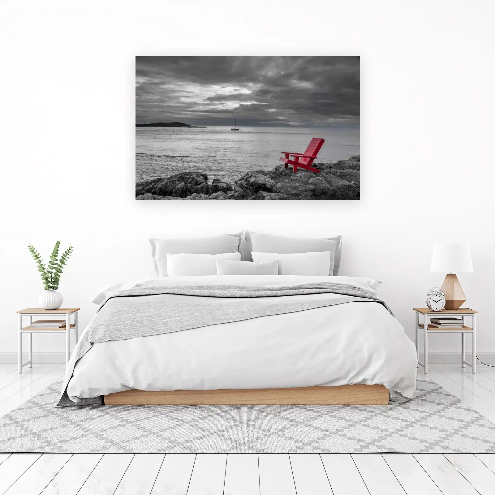 Red Adirondack Chair Coastal Scene Wall Art