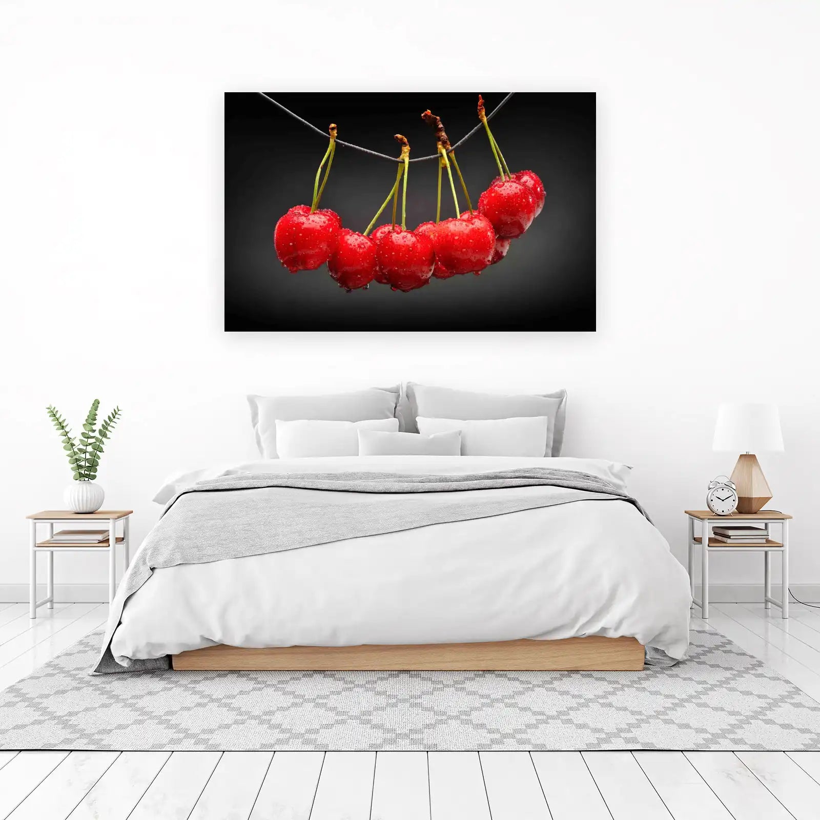 Juicy Red Cherries Hanging Freshness Wall Art