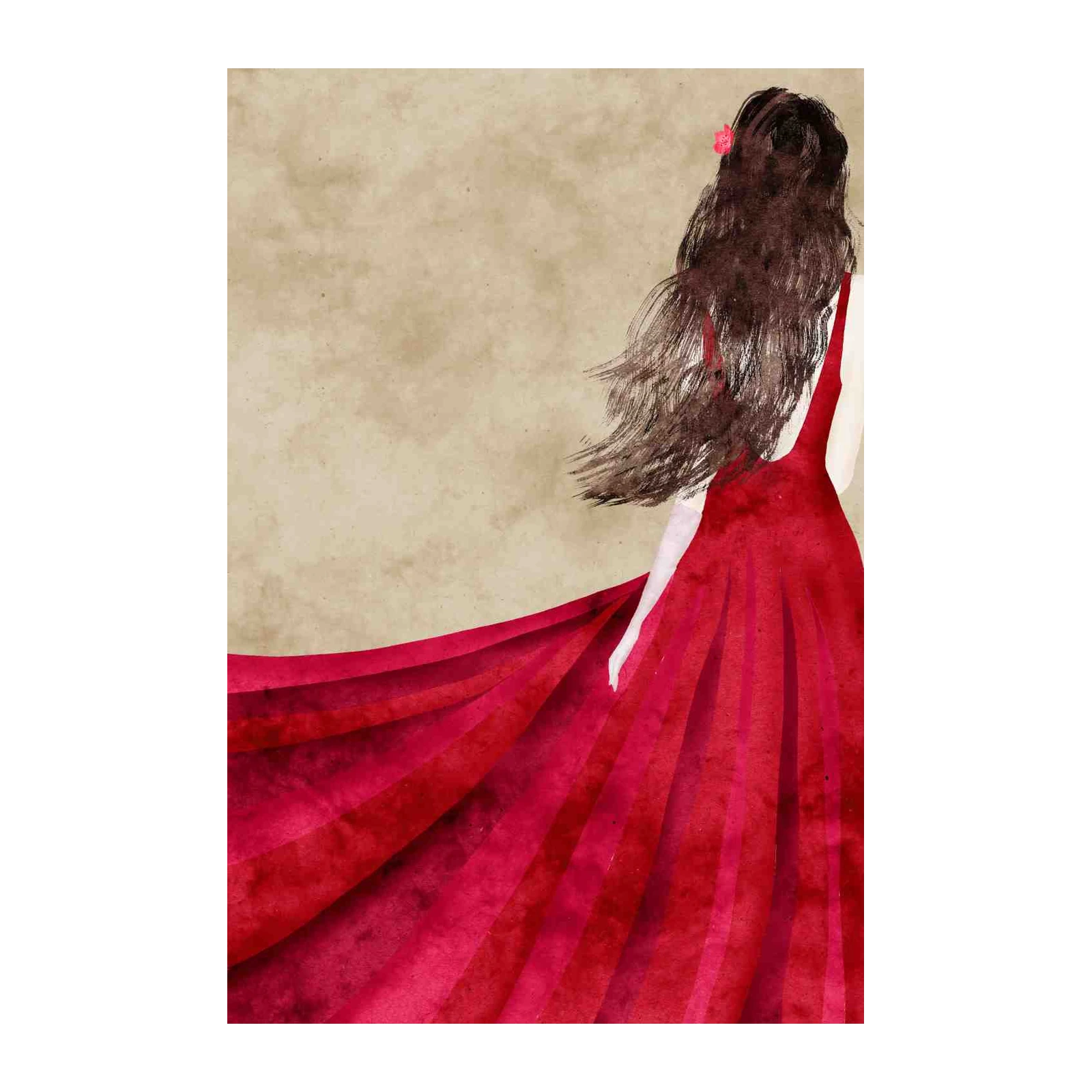 Ethereal Red Gown Woman Wall Art