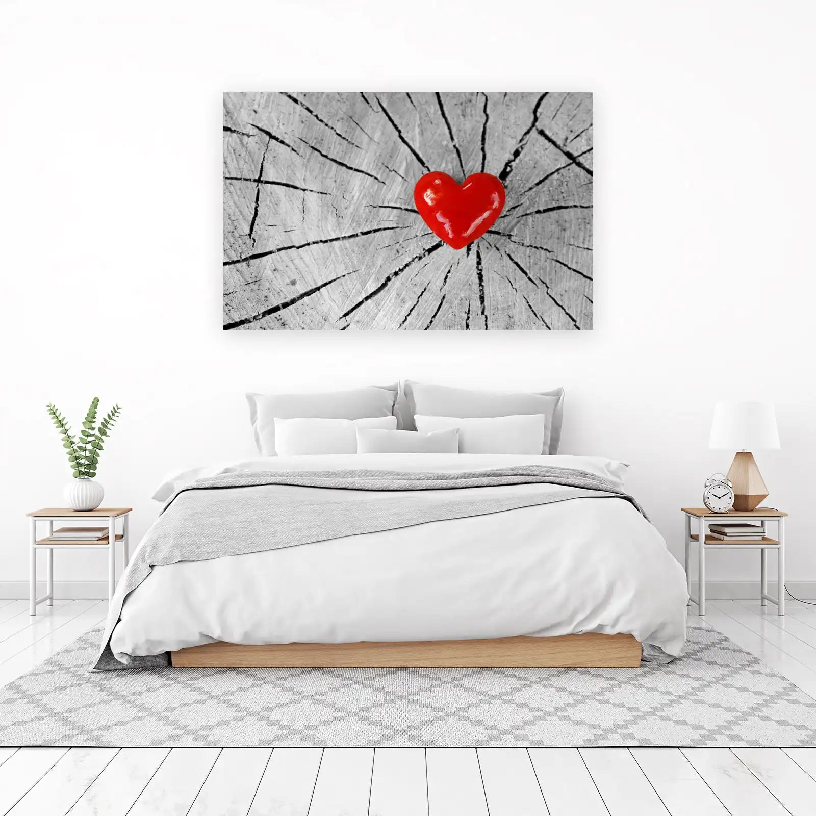 Vibrant Red Heart on Wood Grain Wall Art