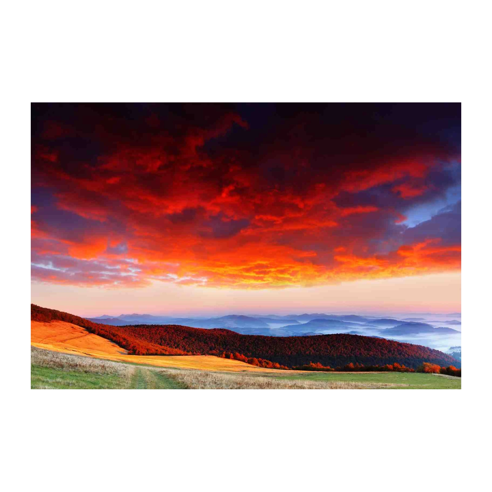 Fiery Mountain Sunset Landscape Wall Art