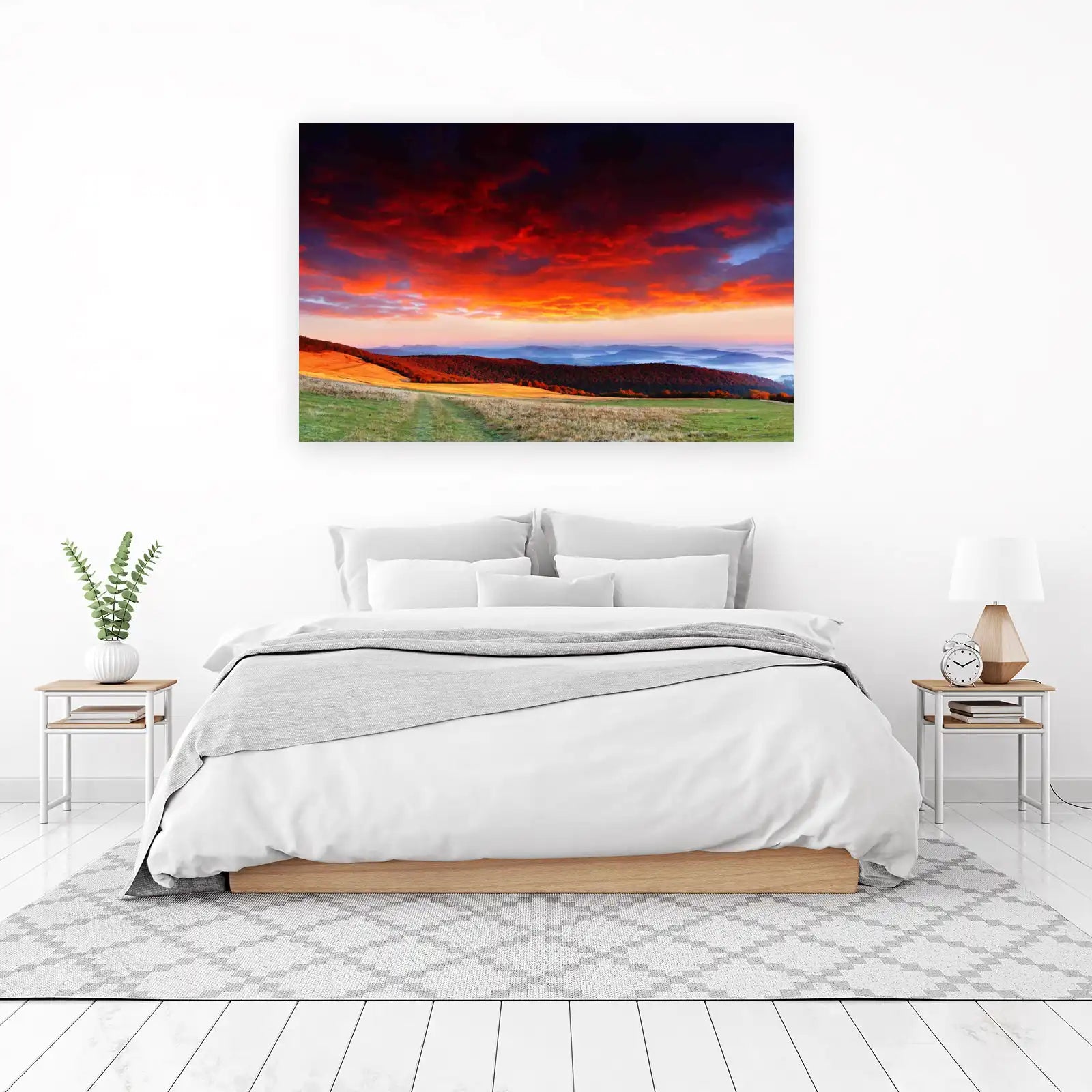 Fiery Mountain Sunset Landscape Wall Art