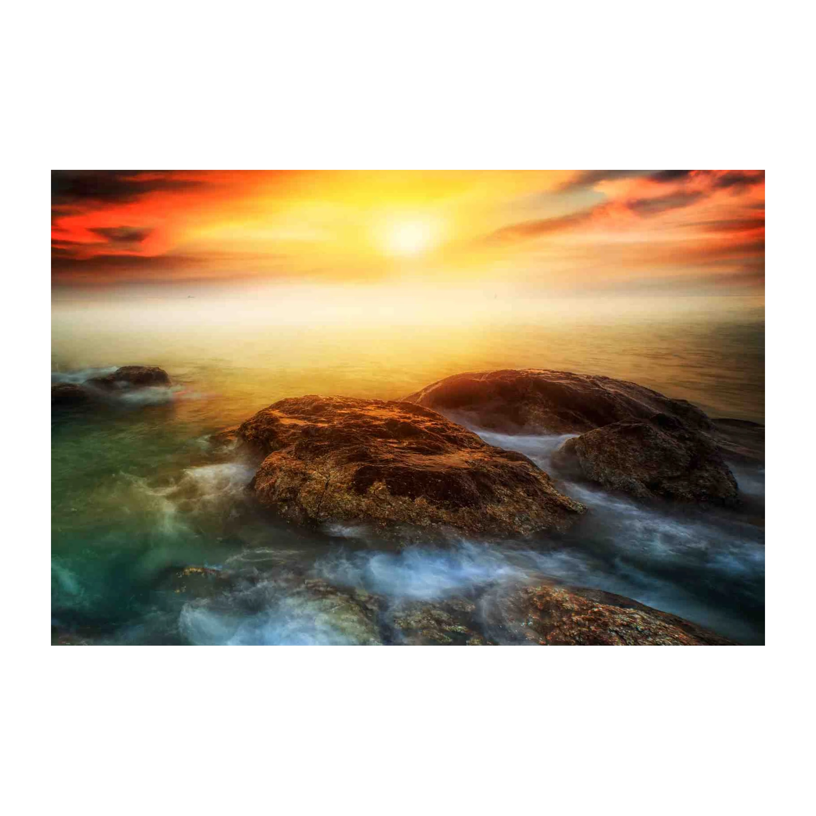 Fiery Sunset Ocean Rocks Wall Art