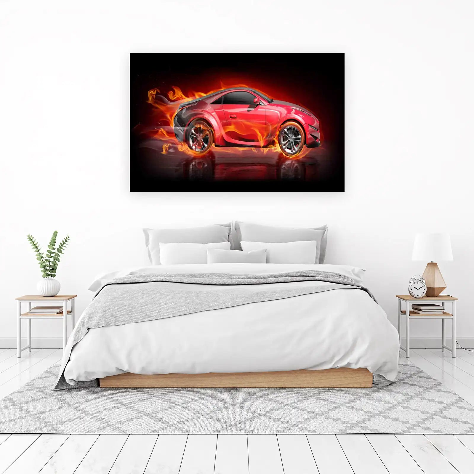 Red Sports Car on Fire Wall Art Wall Art
