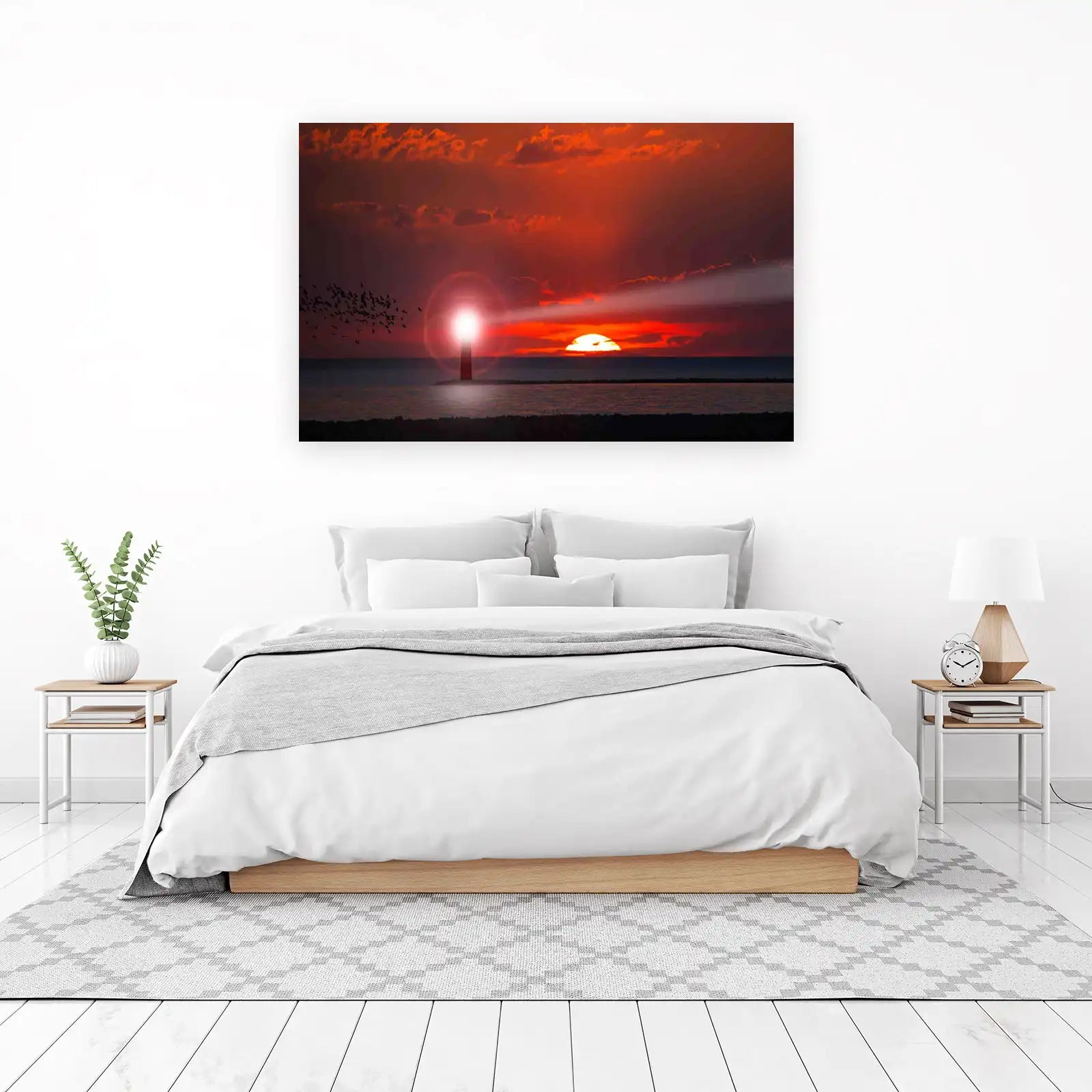 Lighthouse Sunset Bird Flock Wall Art