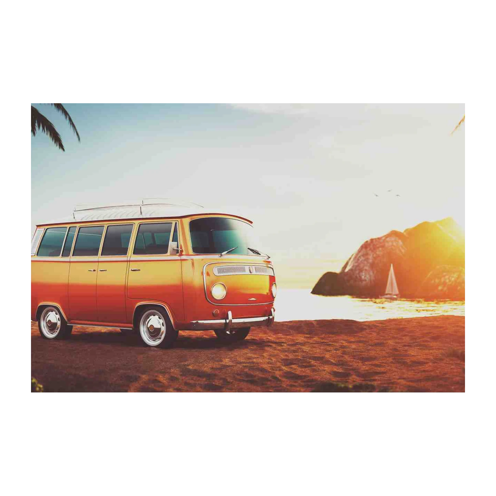 Vintage Camper Van Beach Sunset Wall Art