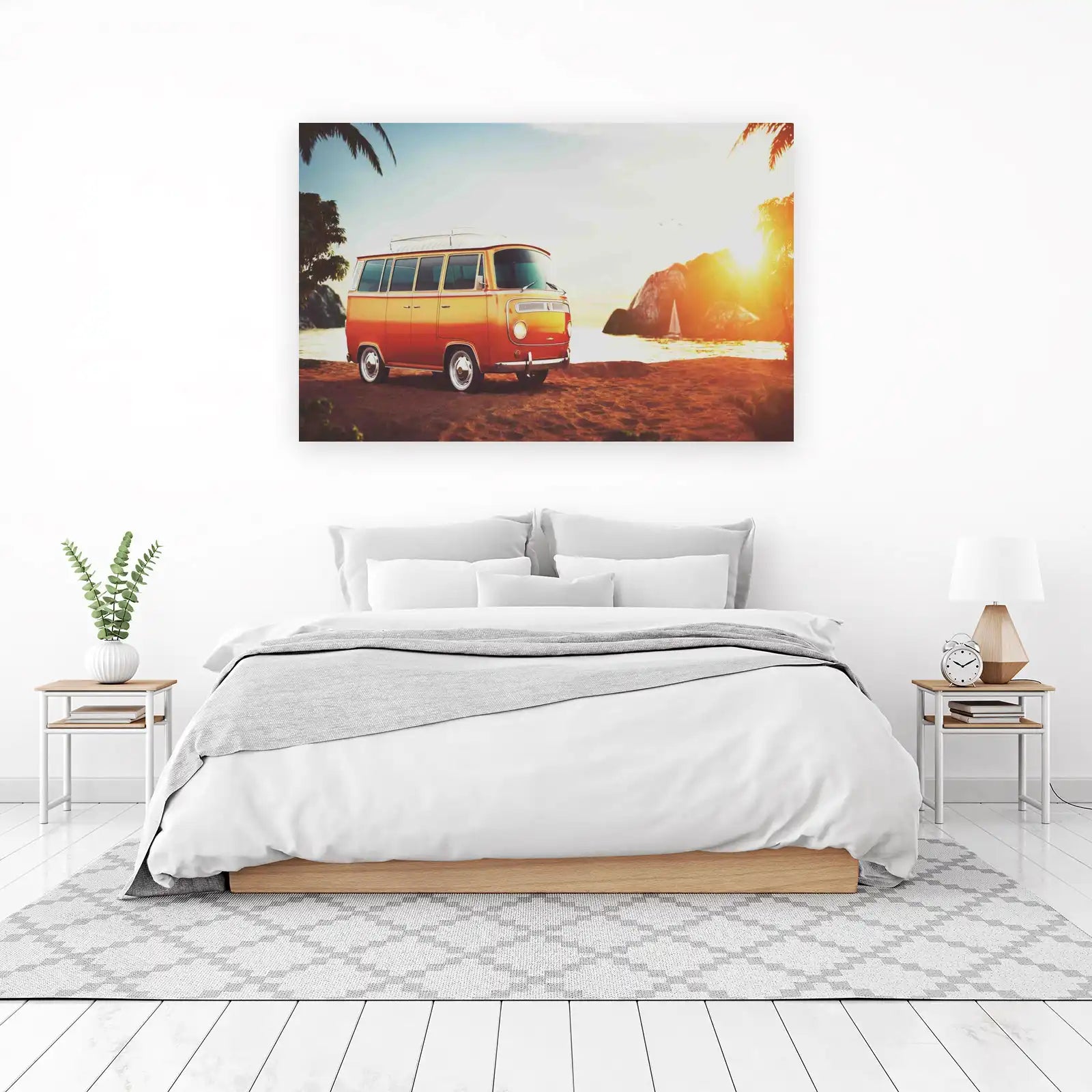 Vintage Camper Van Beach Sunset Wall Art