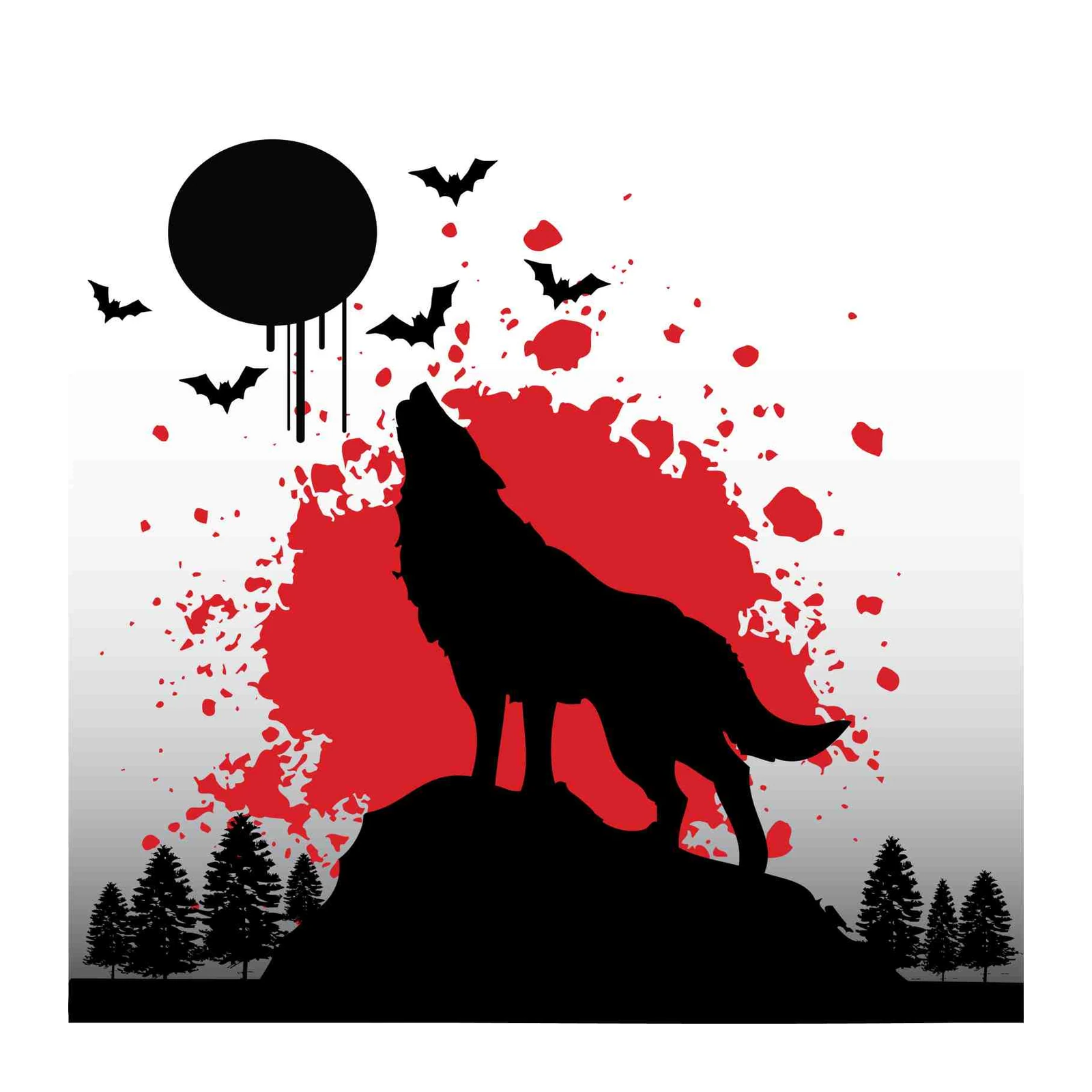 Howling Wolf Blood Moon Bats Wall Art