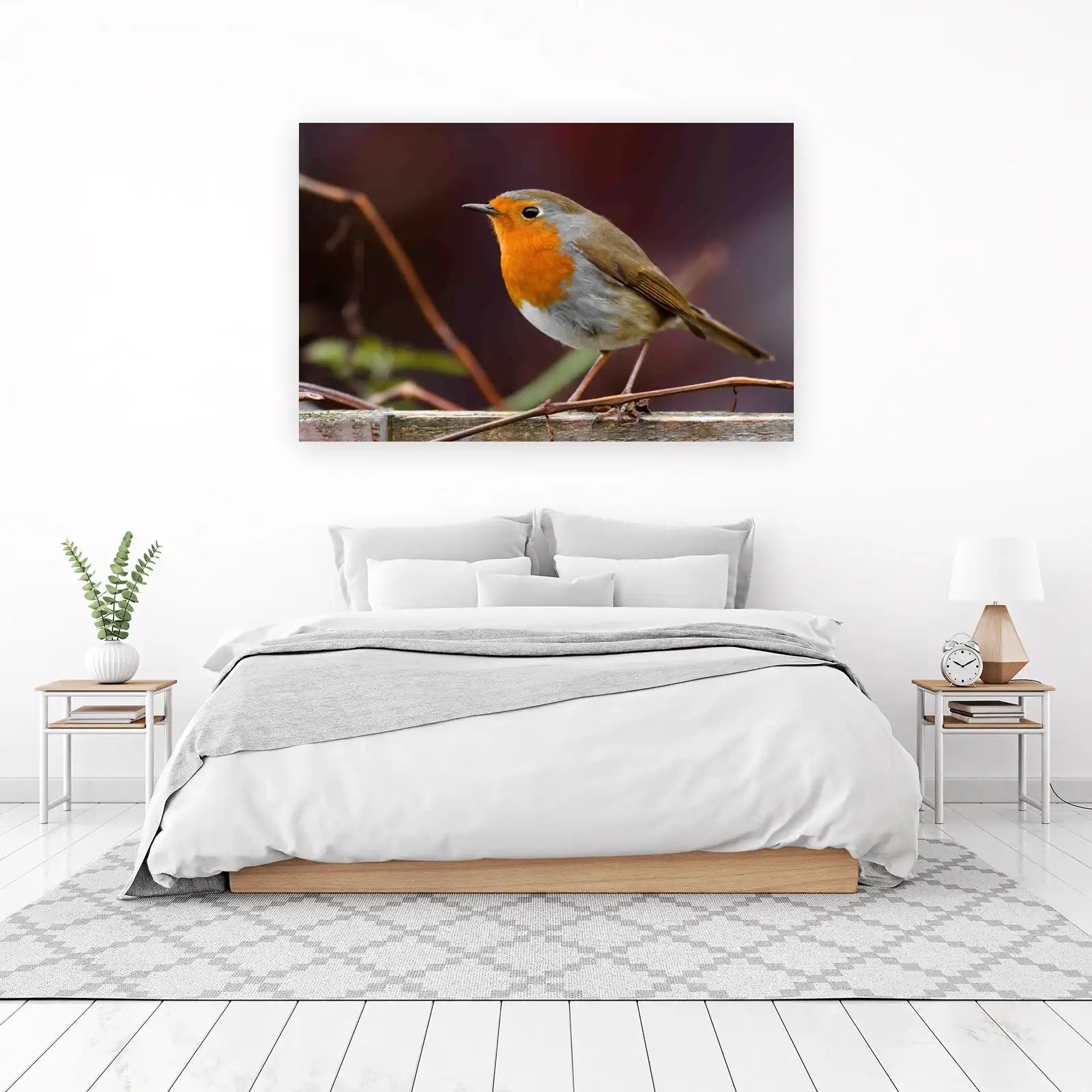 Charming Robin Bird on Branch Wall Art