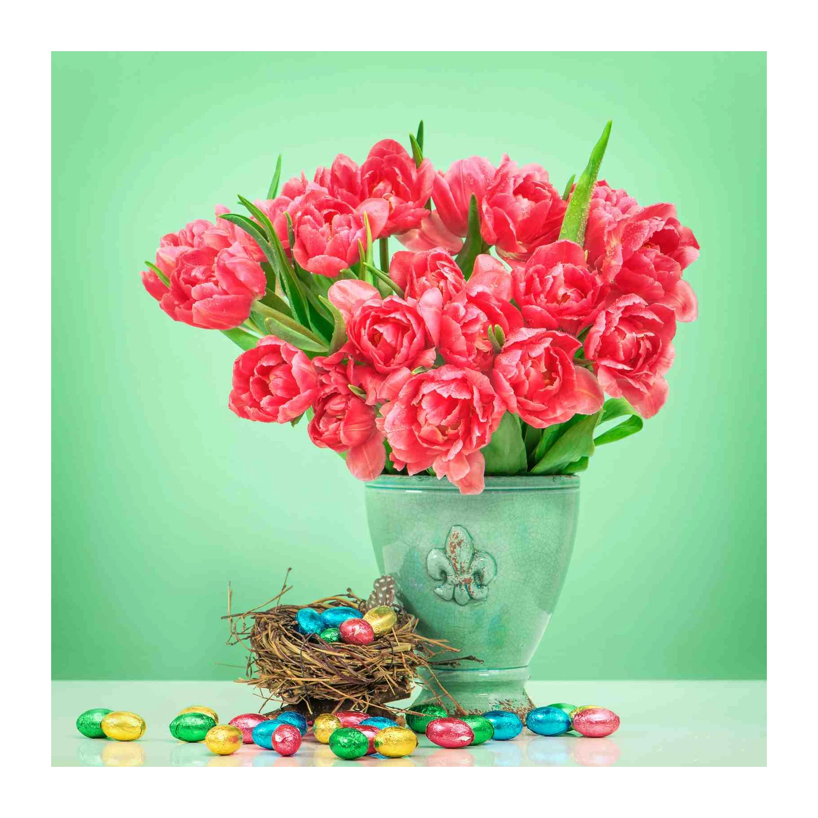 Pink Tulip Spring Bouquet Easter Eggs Wall Art