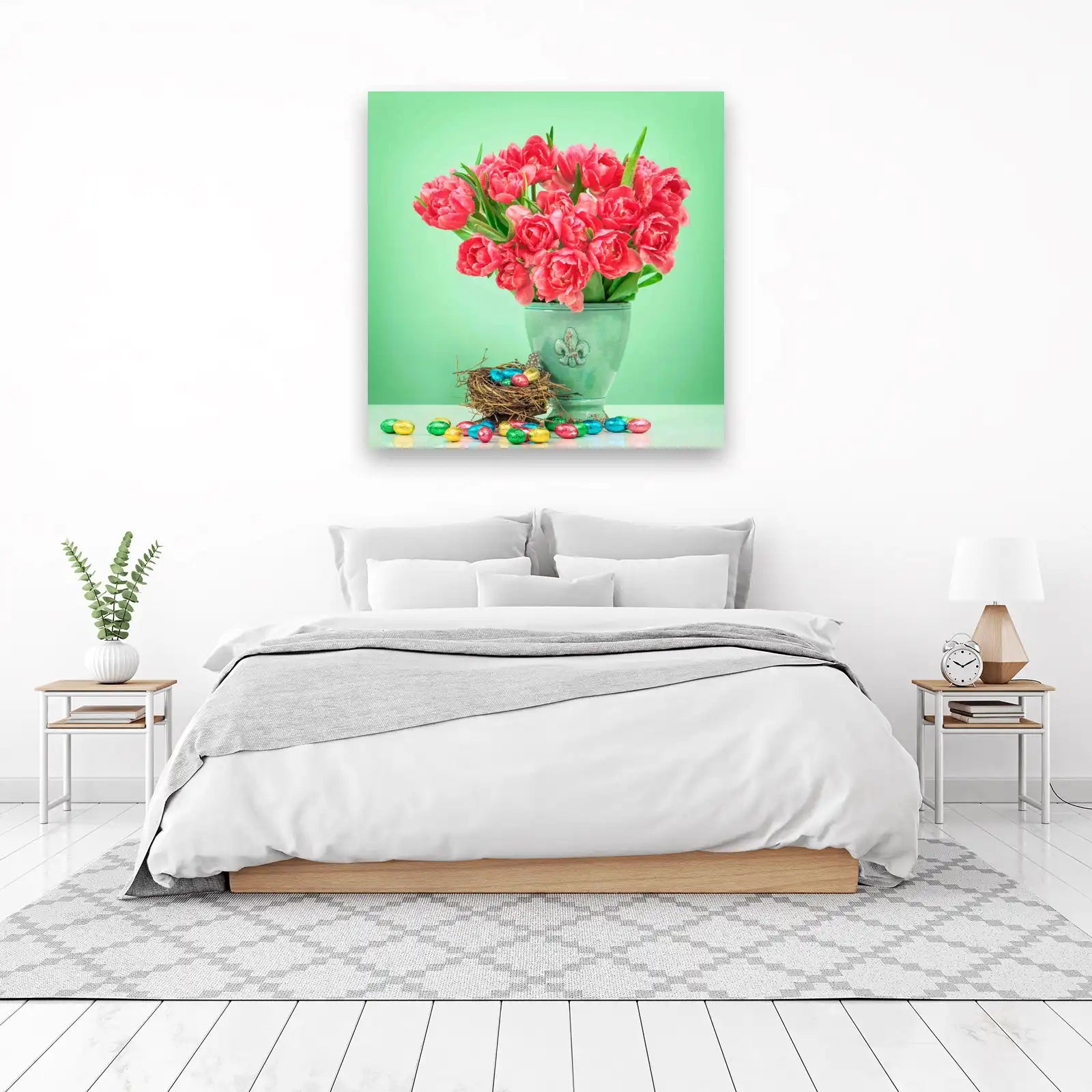 Pink Tulip Spring Bouquet Easter Eggs Wall Art