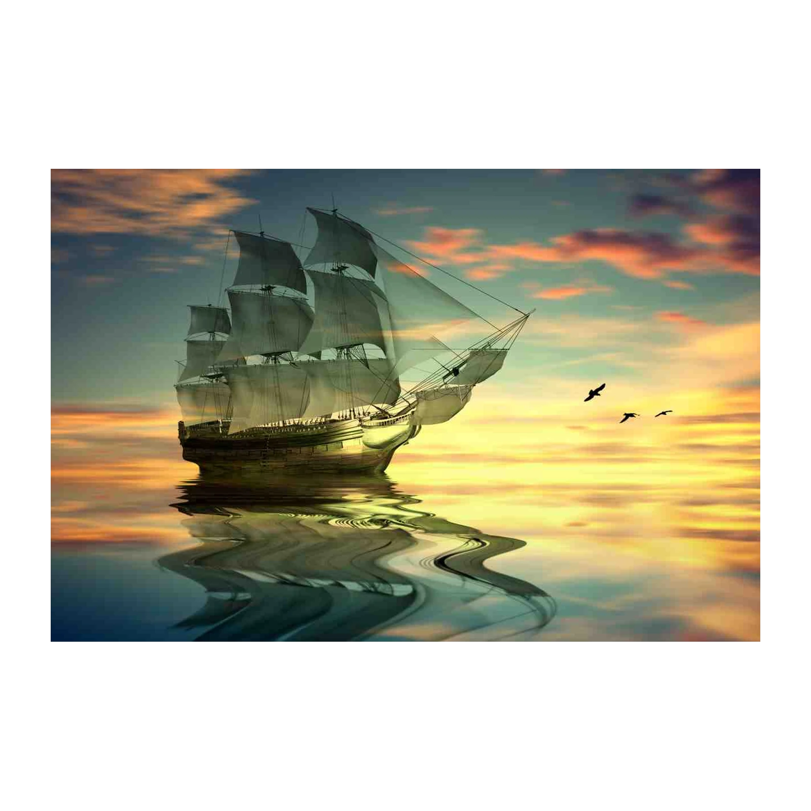 Majestic Tall Ship Sunset Wall Art