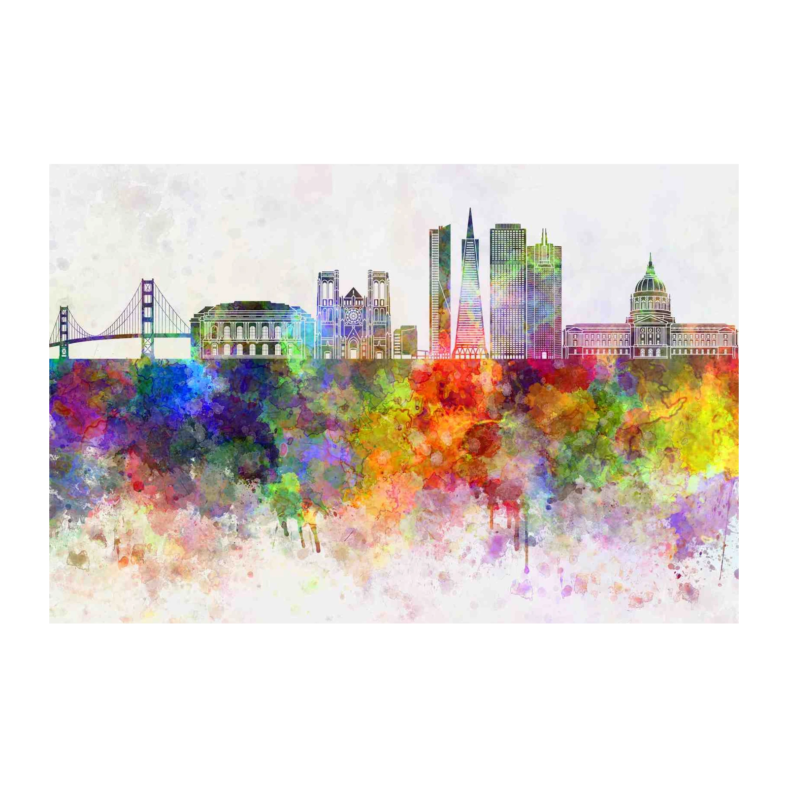 Vibrant San Francisco Skyline Watercolor Wall Art