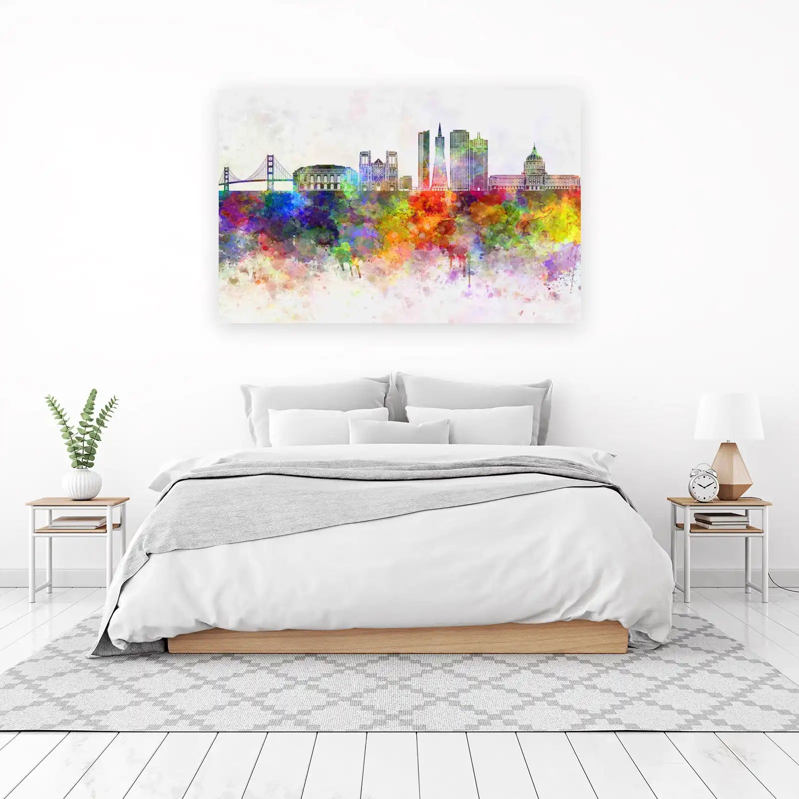 Vibrant San Francisco Skyline Watercolor Wall Art