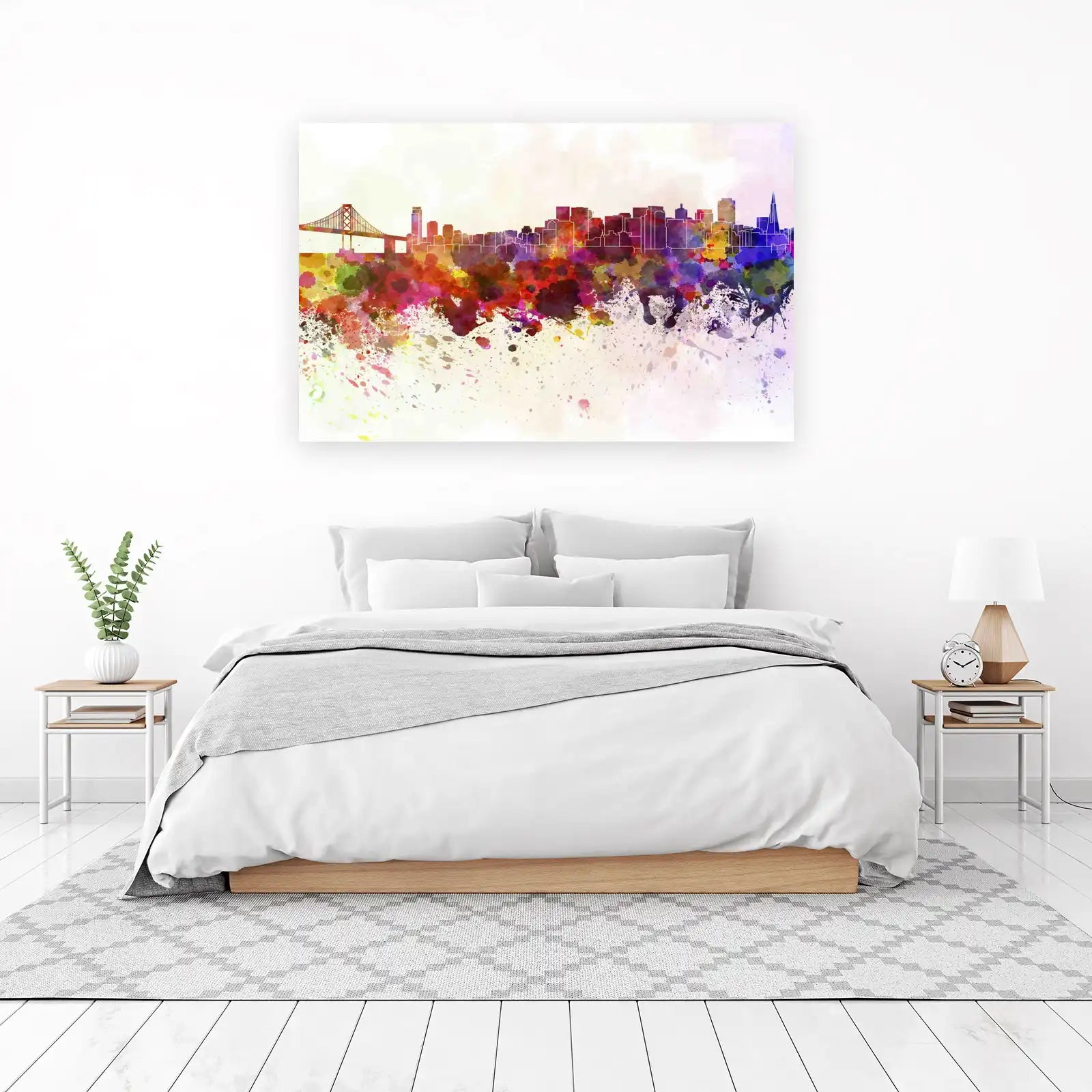 Vibrant Watercolor San Francisco Skyline Wall Art