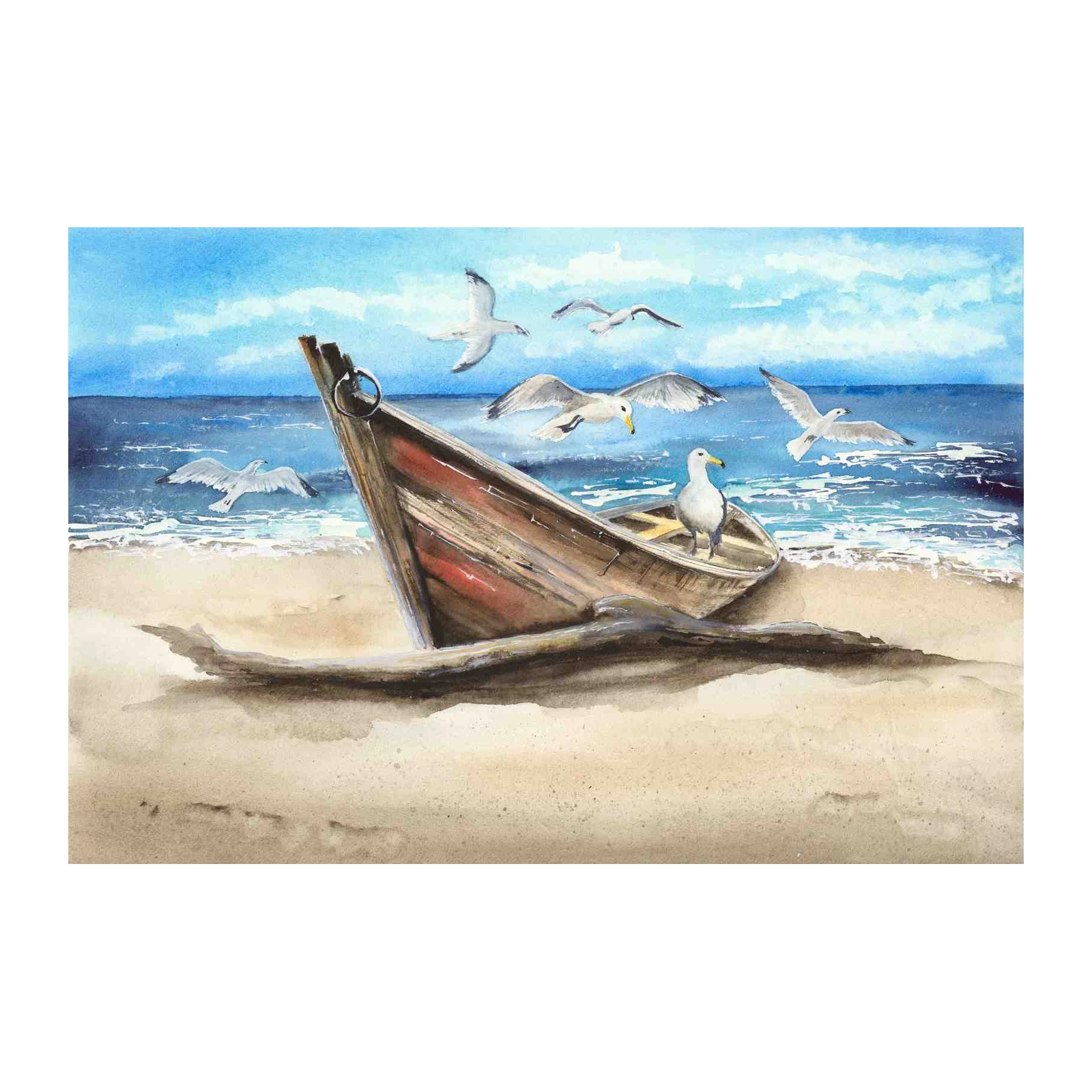 Seagulls & Driftwood Beach Wall Art
