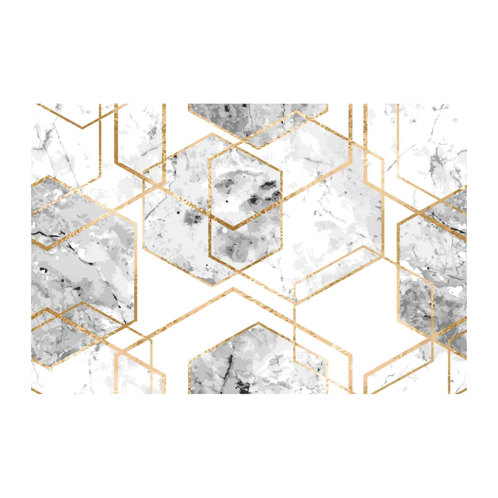 Elegant Marble Geometric Gold Hexagon Wall Art