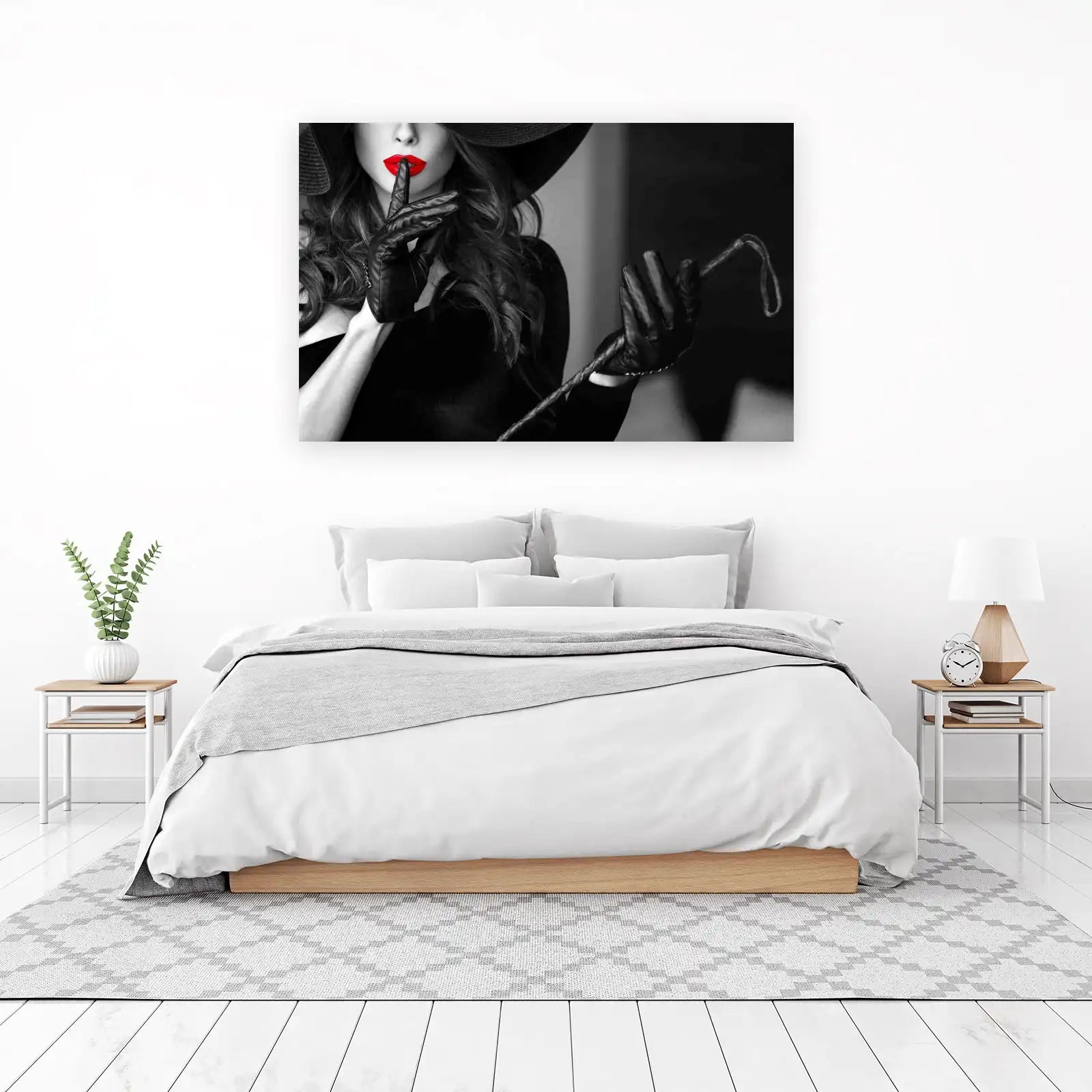 Bold Red Lips Whip Black Wall Art