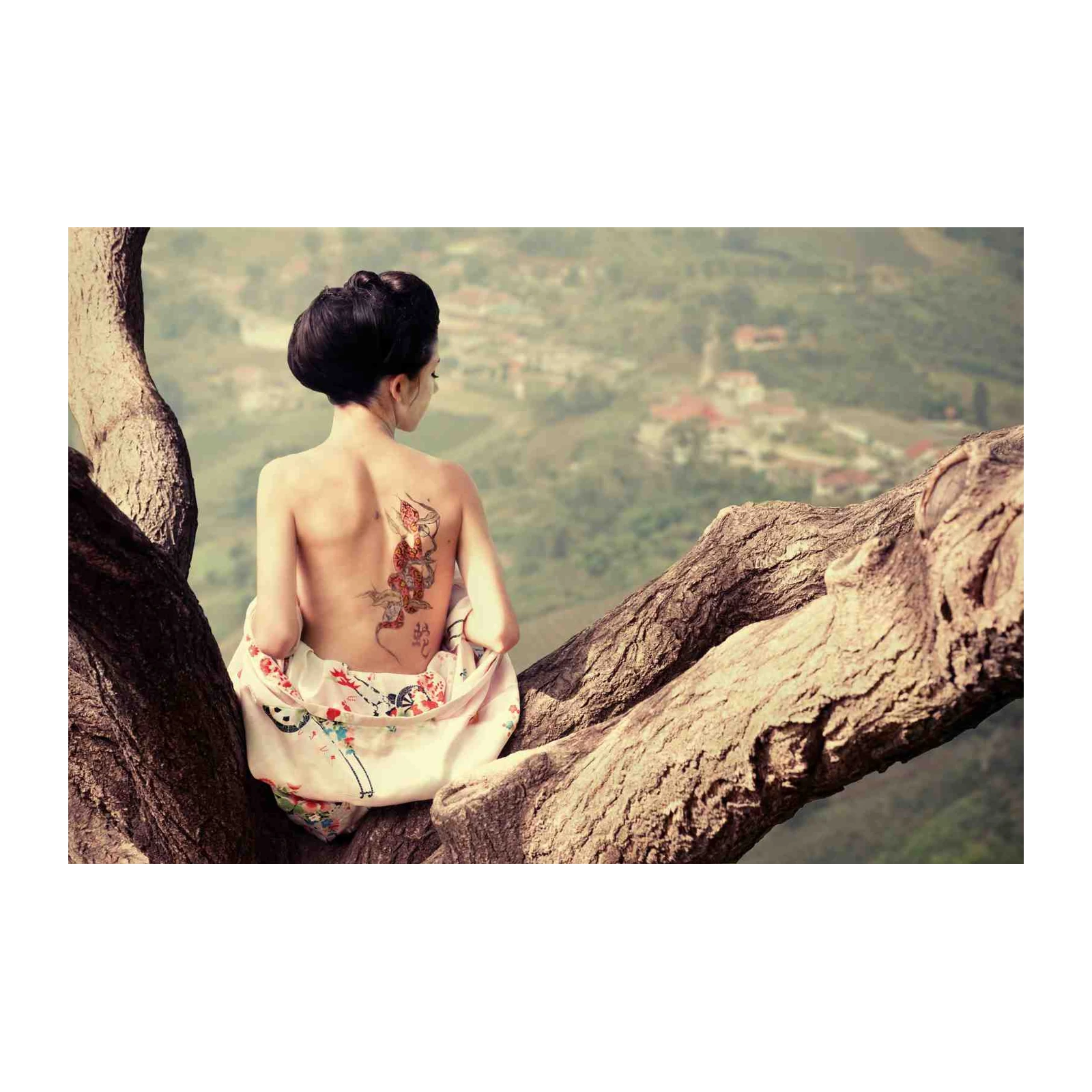 Serene Dragon Tattoo Woman Wall Art