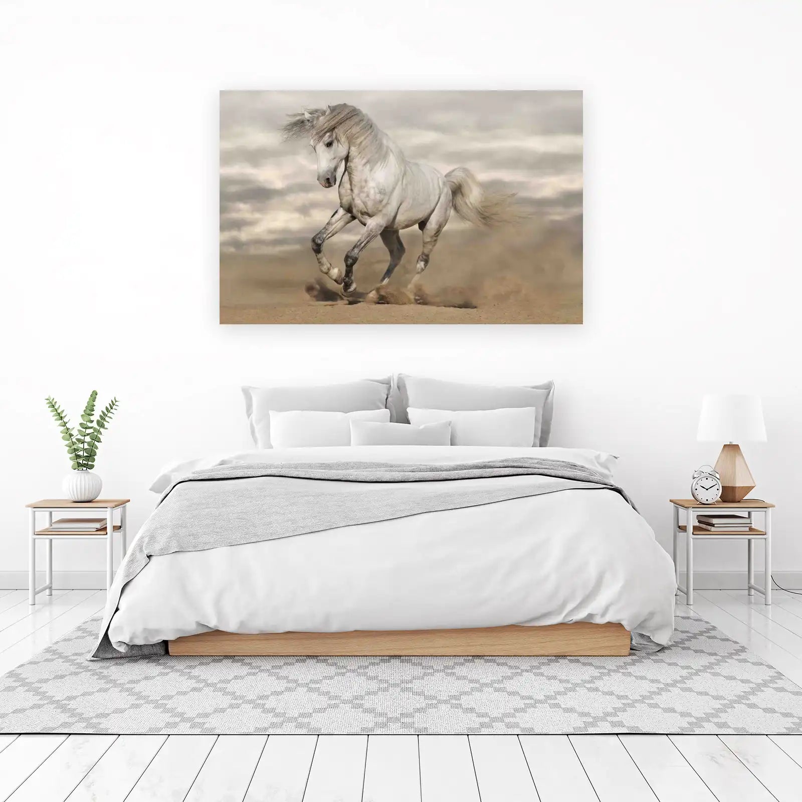 Majestic White Horse Galloping Wall Art