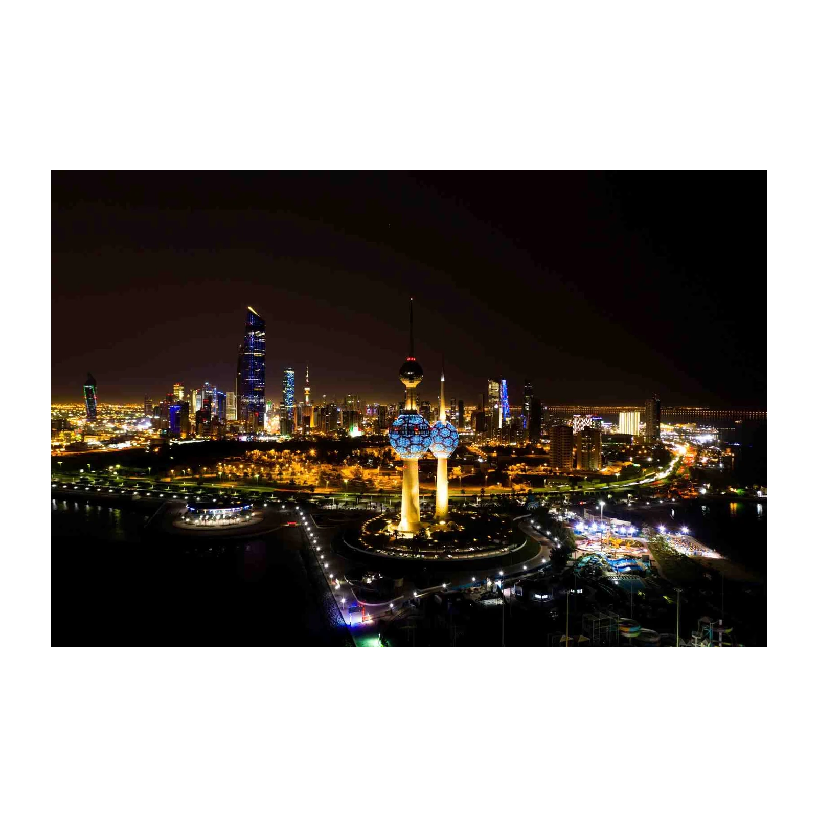Kuwait City Skyline Night Lights Wall Art