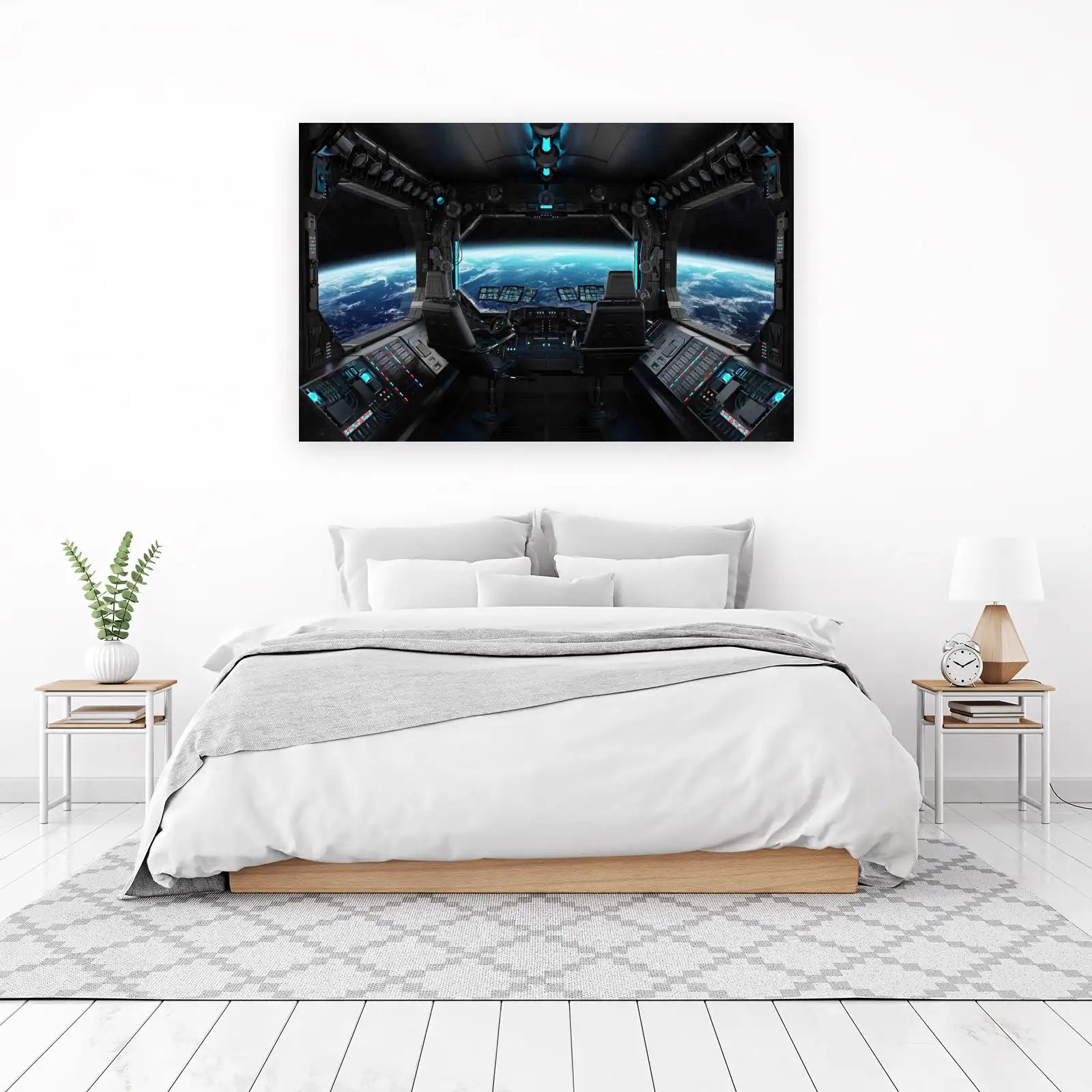 Sci-Fi Spaceship Cockpit Earth View Wall Art