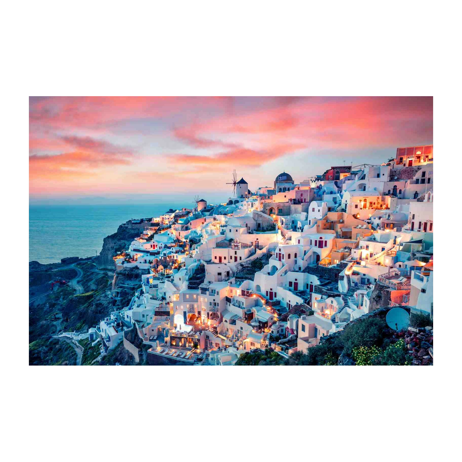 Santorini Sunset Village Wall Art - Greece Travel Art