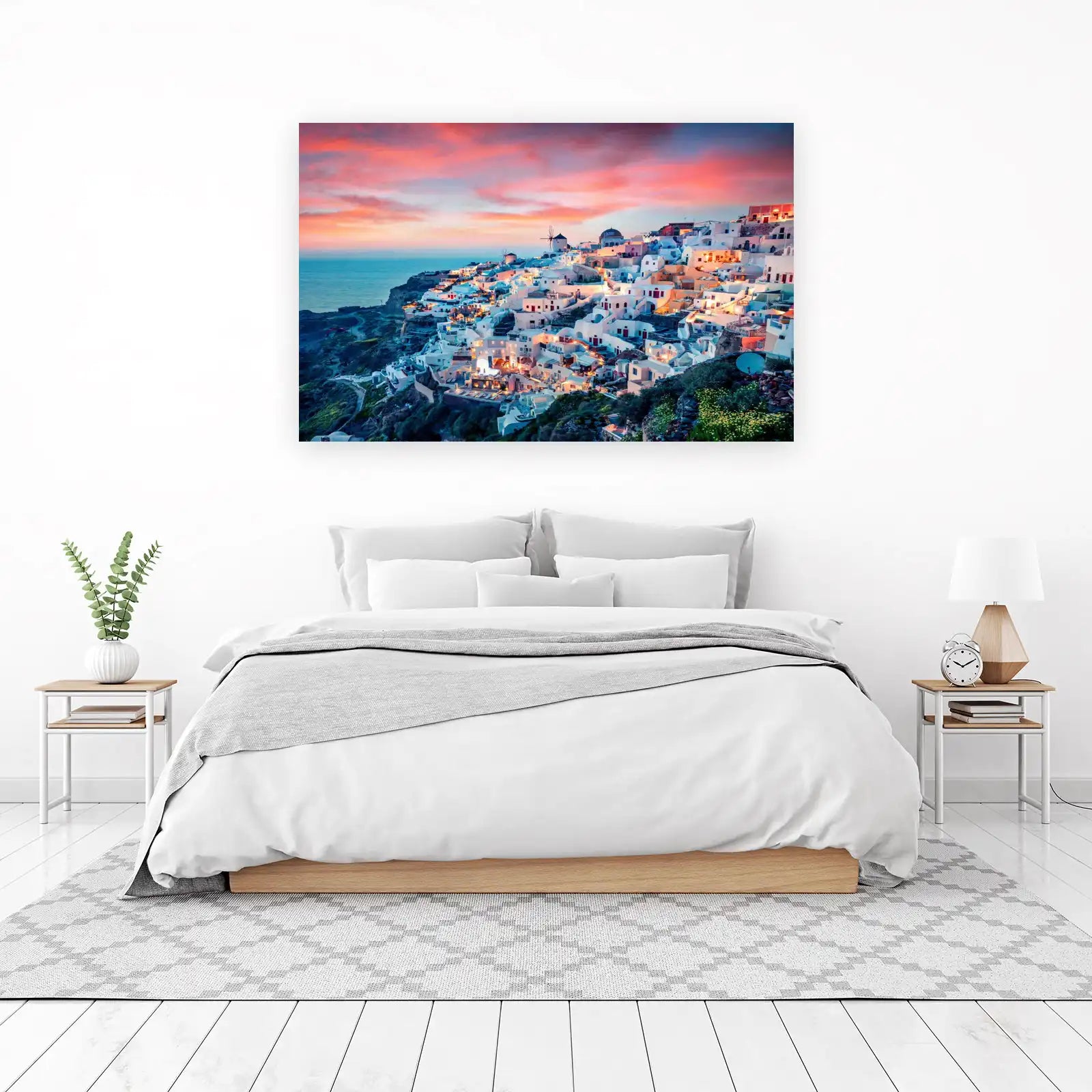 Santorini Sunset Village Wall Art - Greece Travel Art