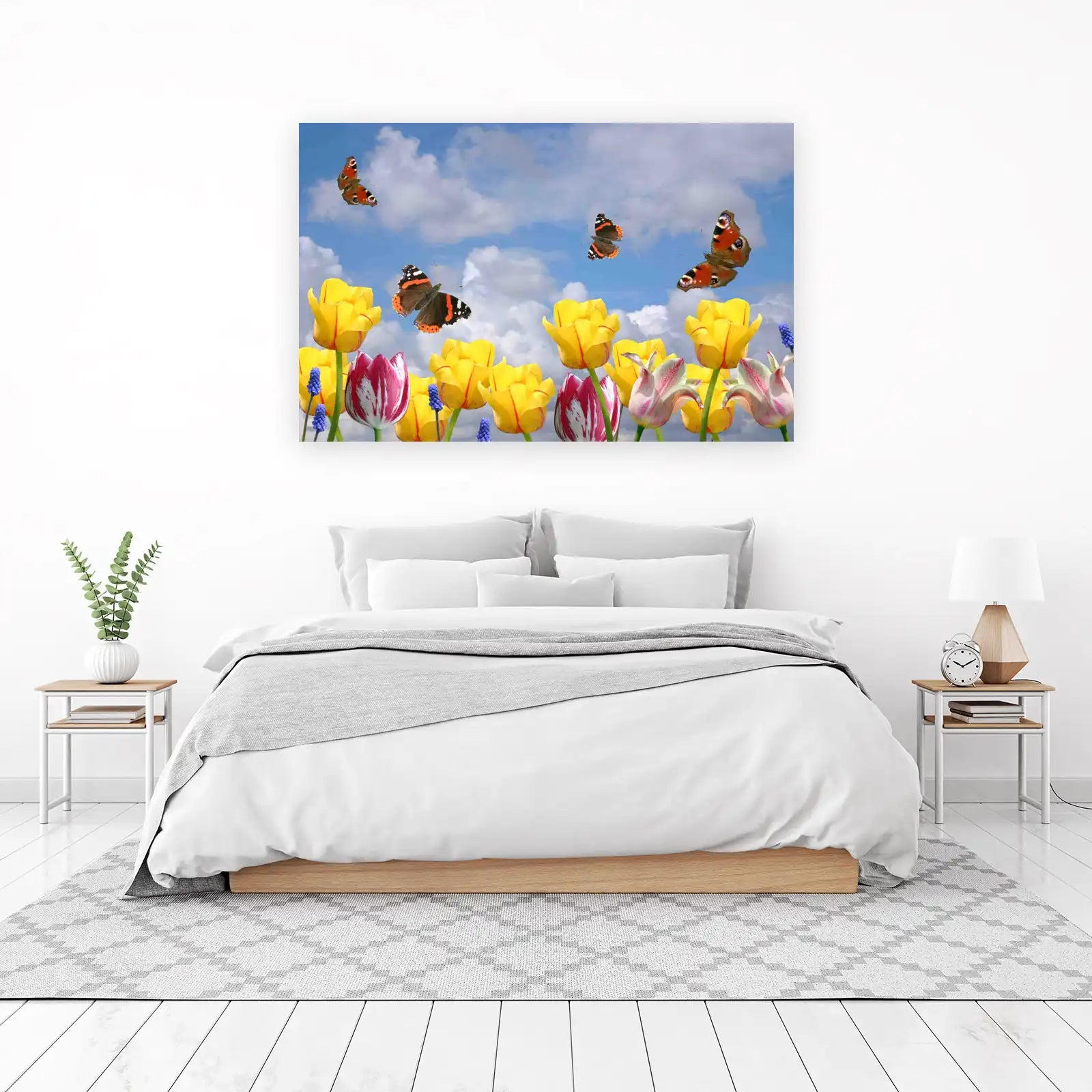 Vibrant Butterfly & Tulip Meadow Wall Art