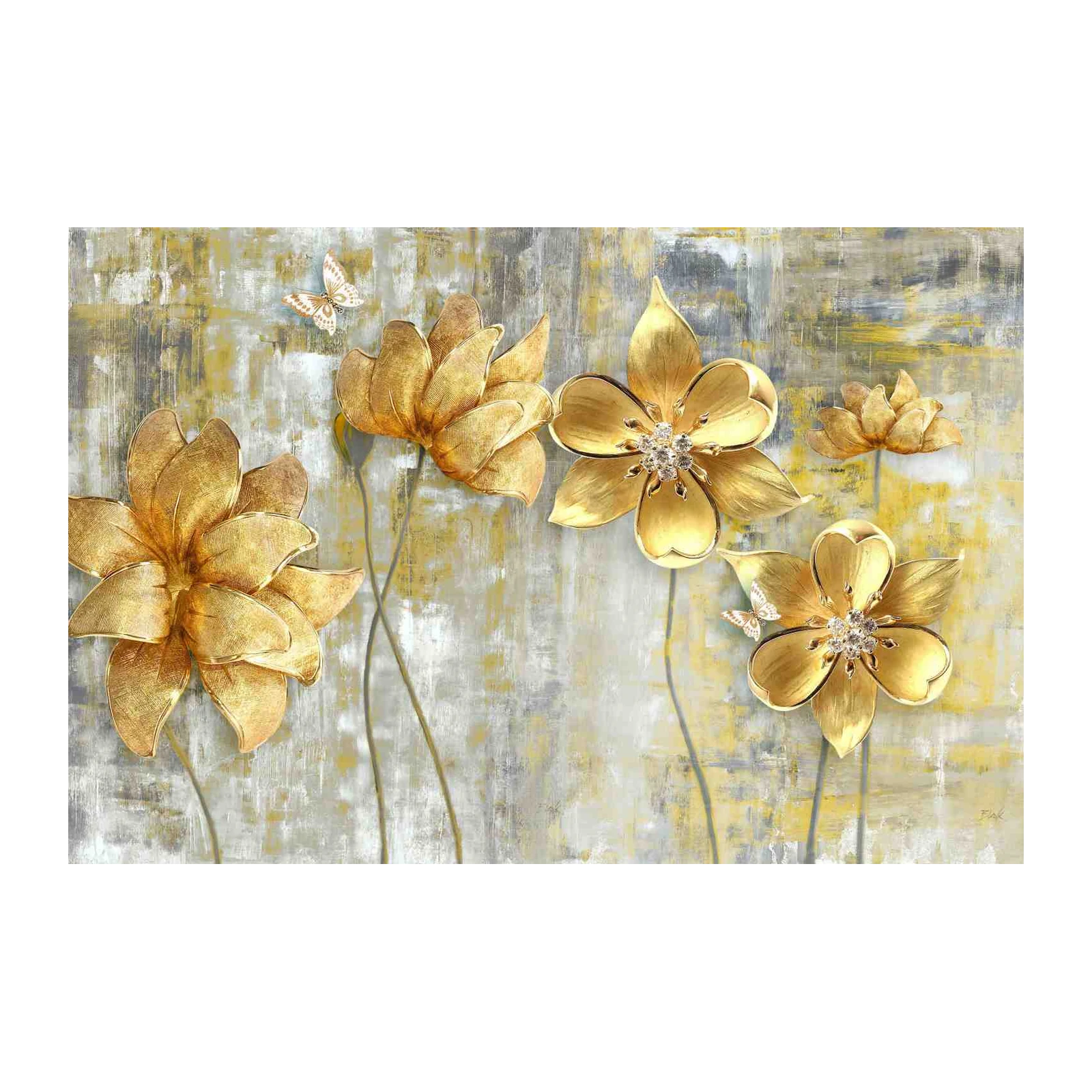 Luxurious Gold Floral Butterfly Wall Art