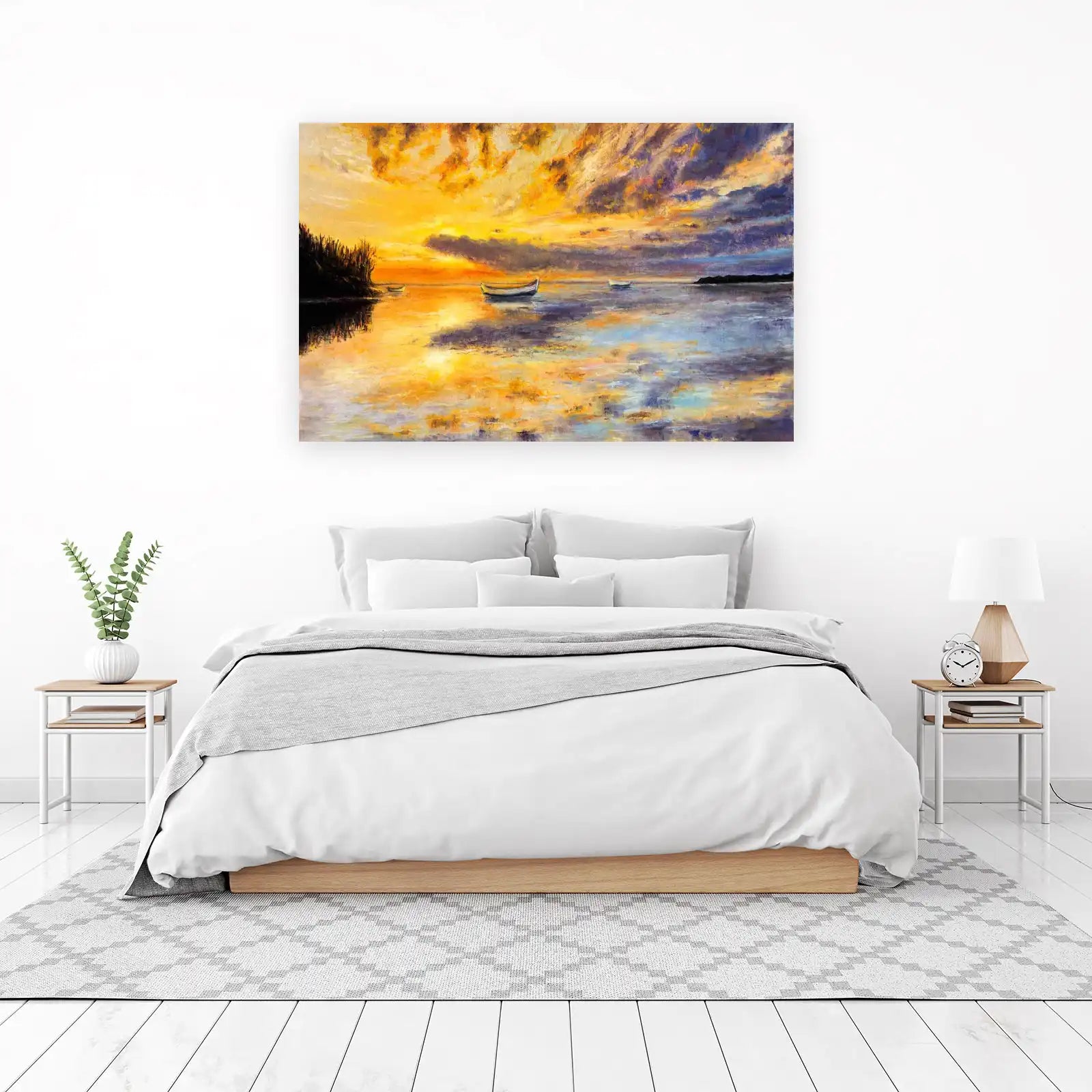 Serene Sunset Boats Wall Art