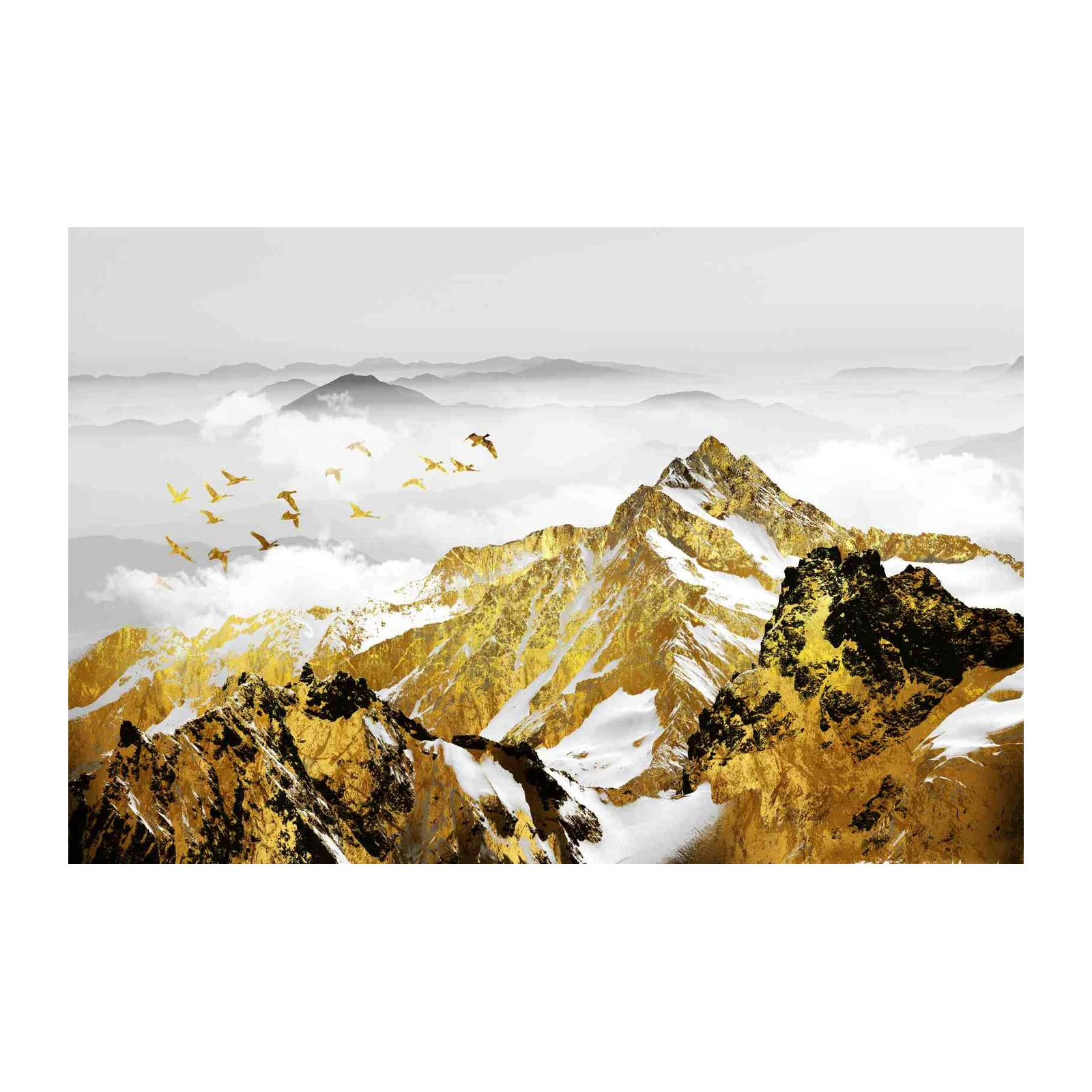 Golden Mountain Birds Wall Art Wall Art