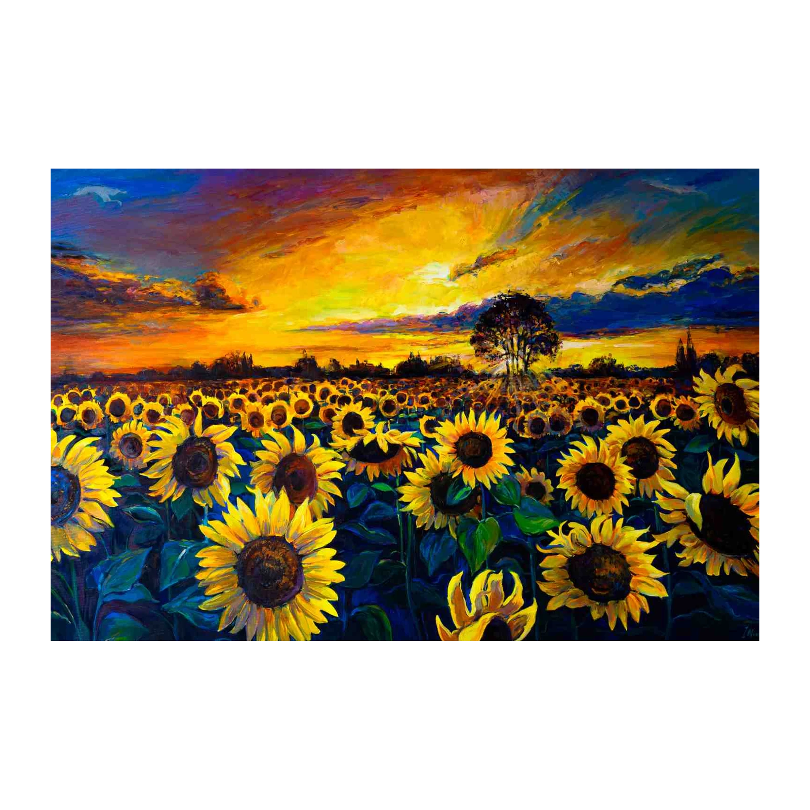 Vibrant Sunset Sunflower Field Wall Art