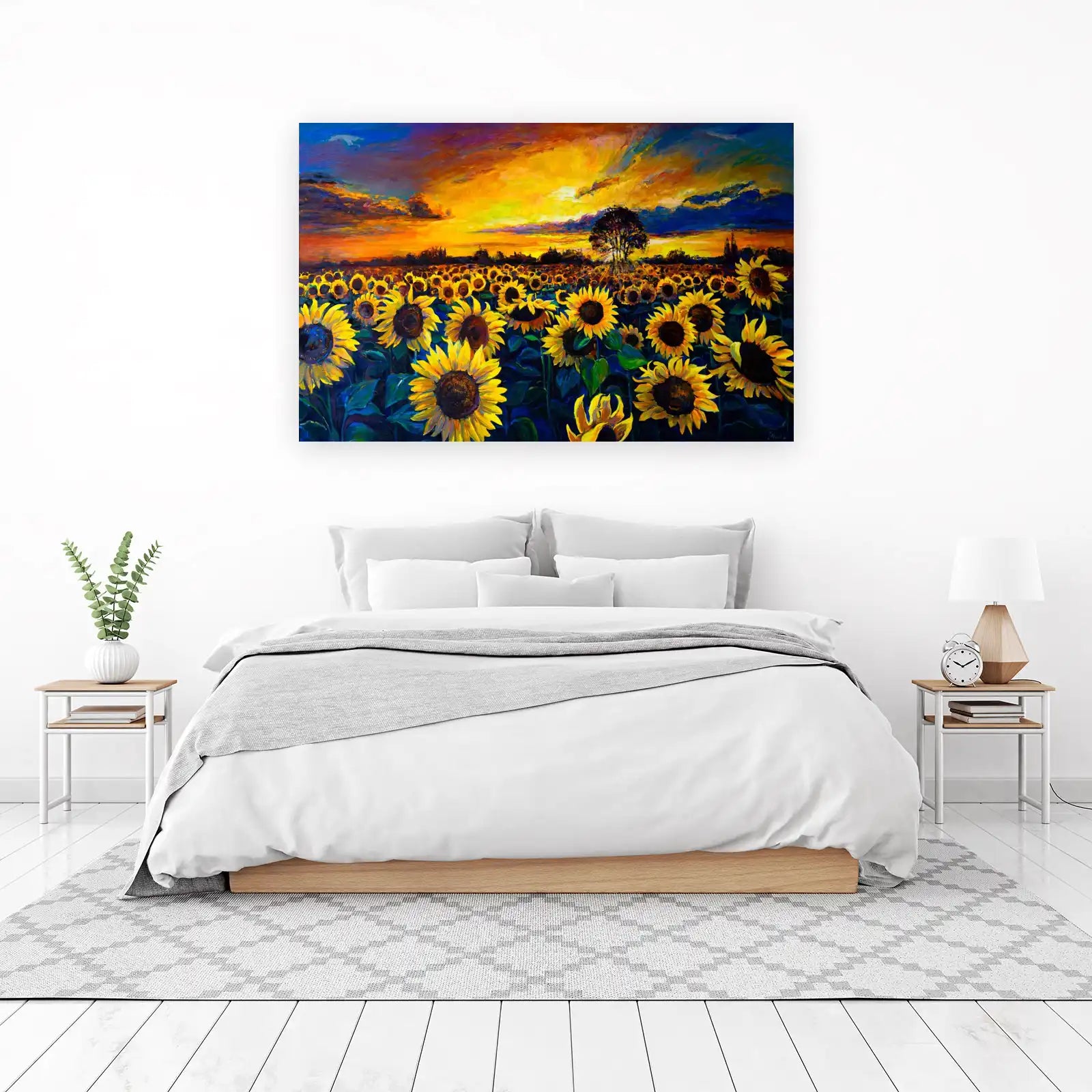 Vibrant Sunset Sunflower Field Wall Art