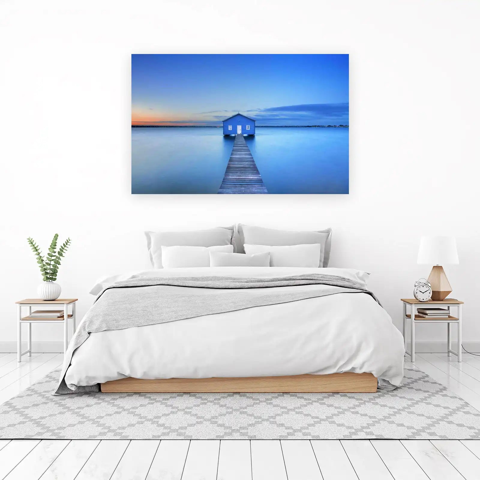 Tranquil Blue Boathouse Serenity Wall Art