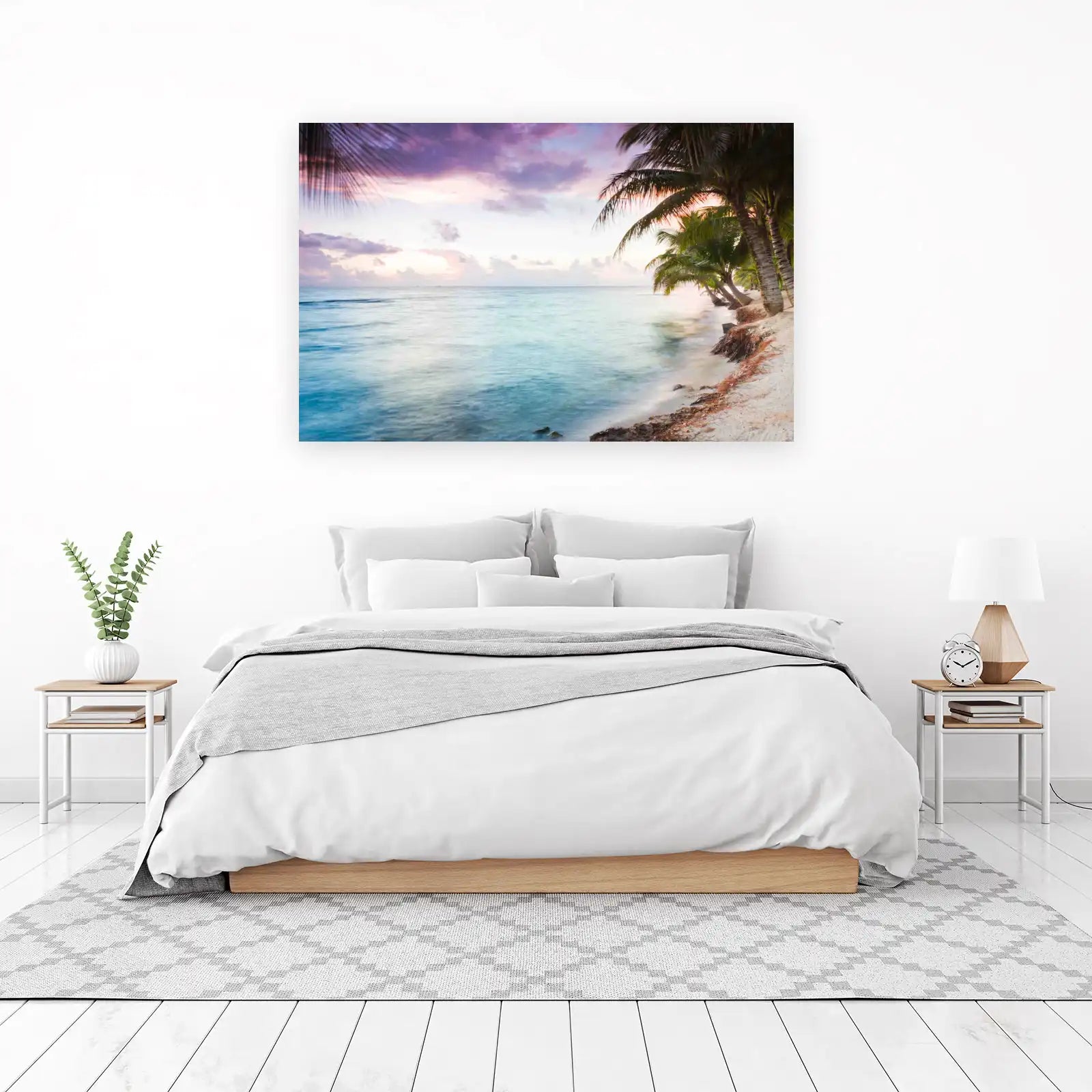 Serene Beach Sunset Palm Tree Wall Art