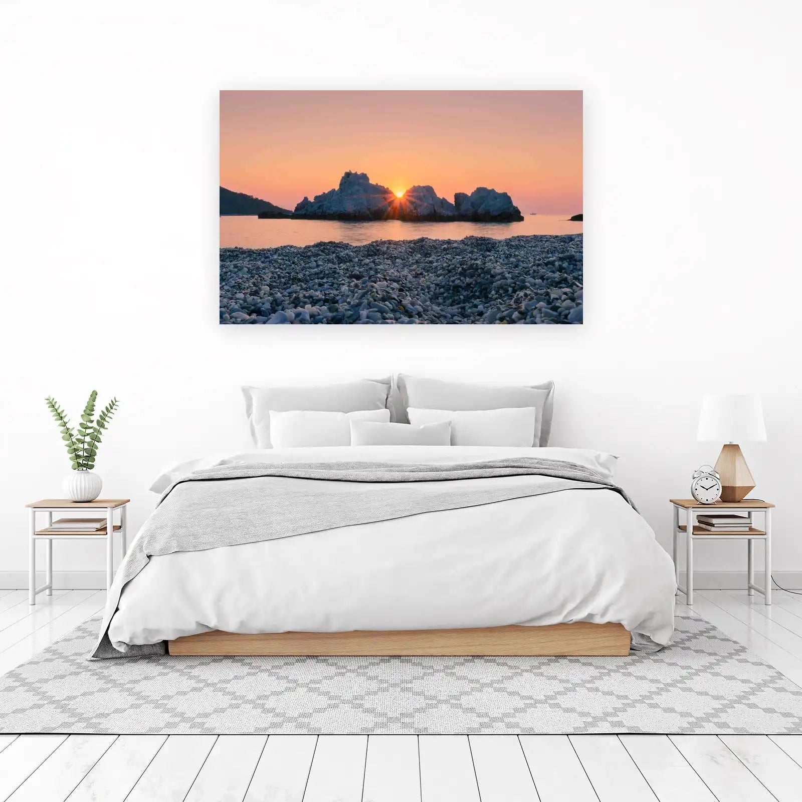 Serene Sunset Beach Rocks Wall Art