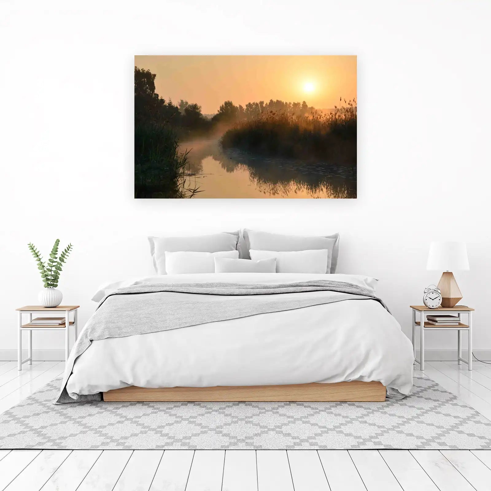 Misty Sunrise River Landscape Wall Art