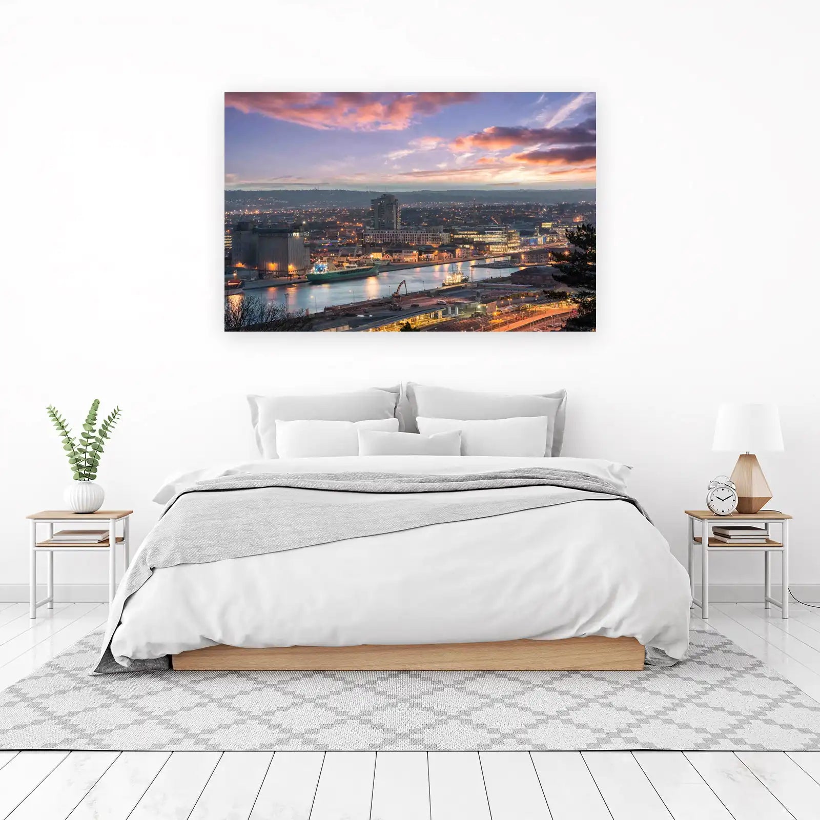 Cityscape Harbor Dusk Wall Art